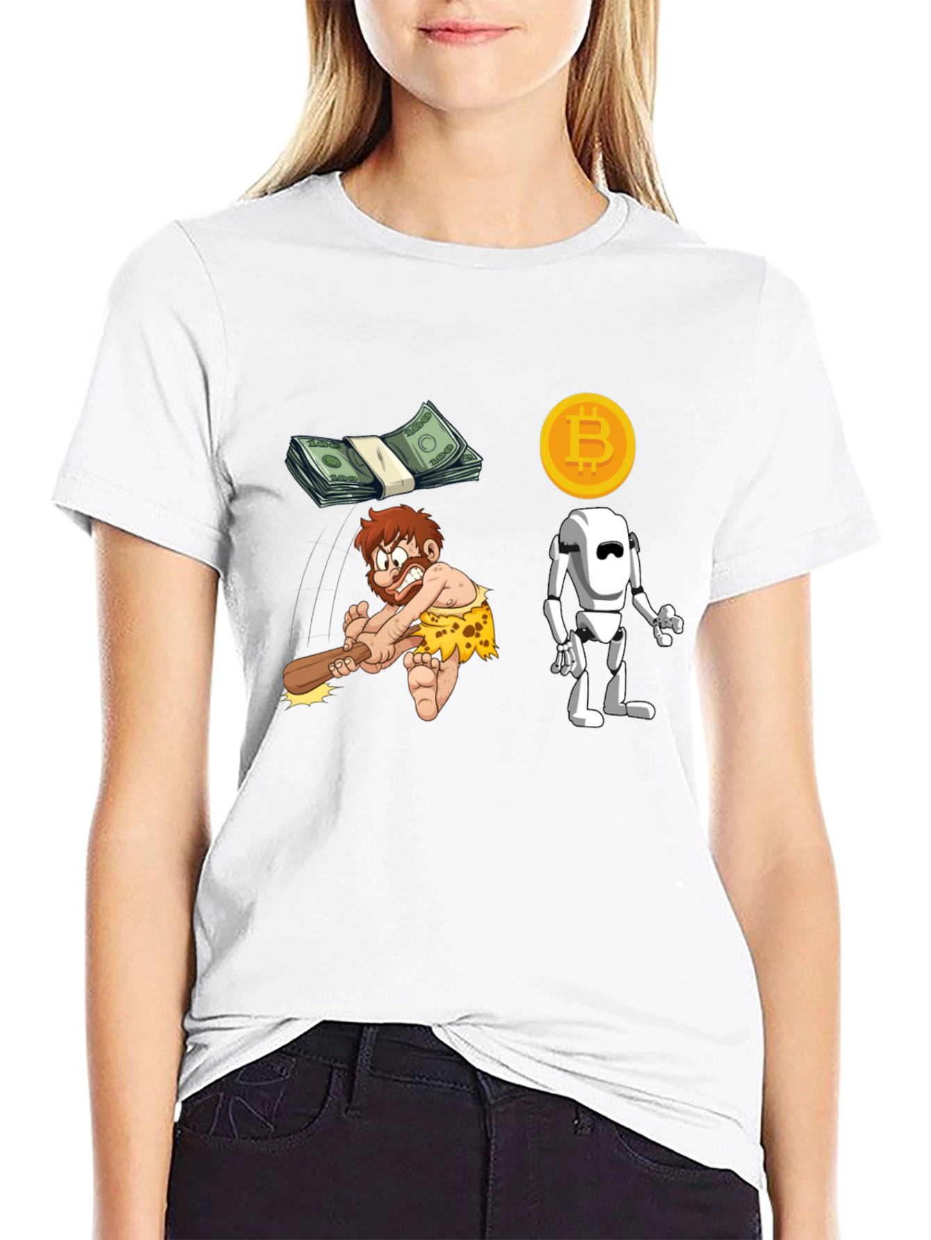 Bitcoin Evolution T-Shirt - Modern Tech Meets Stone Age!