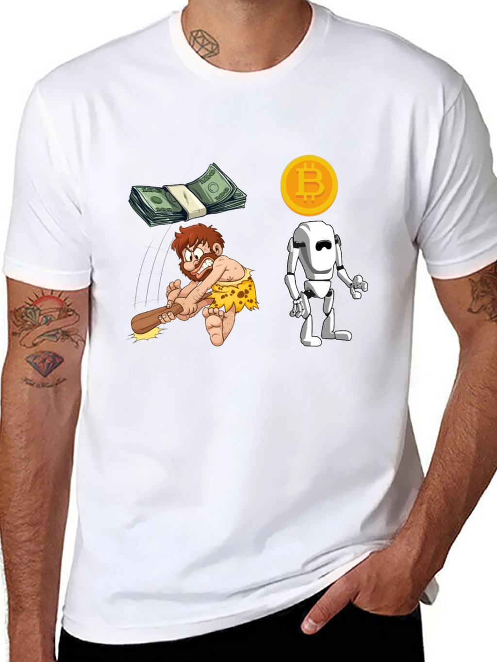 Bitcoin Evolution T-Shirt - Modern Tech Meets Stone Age!