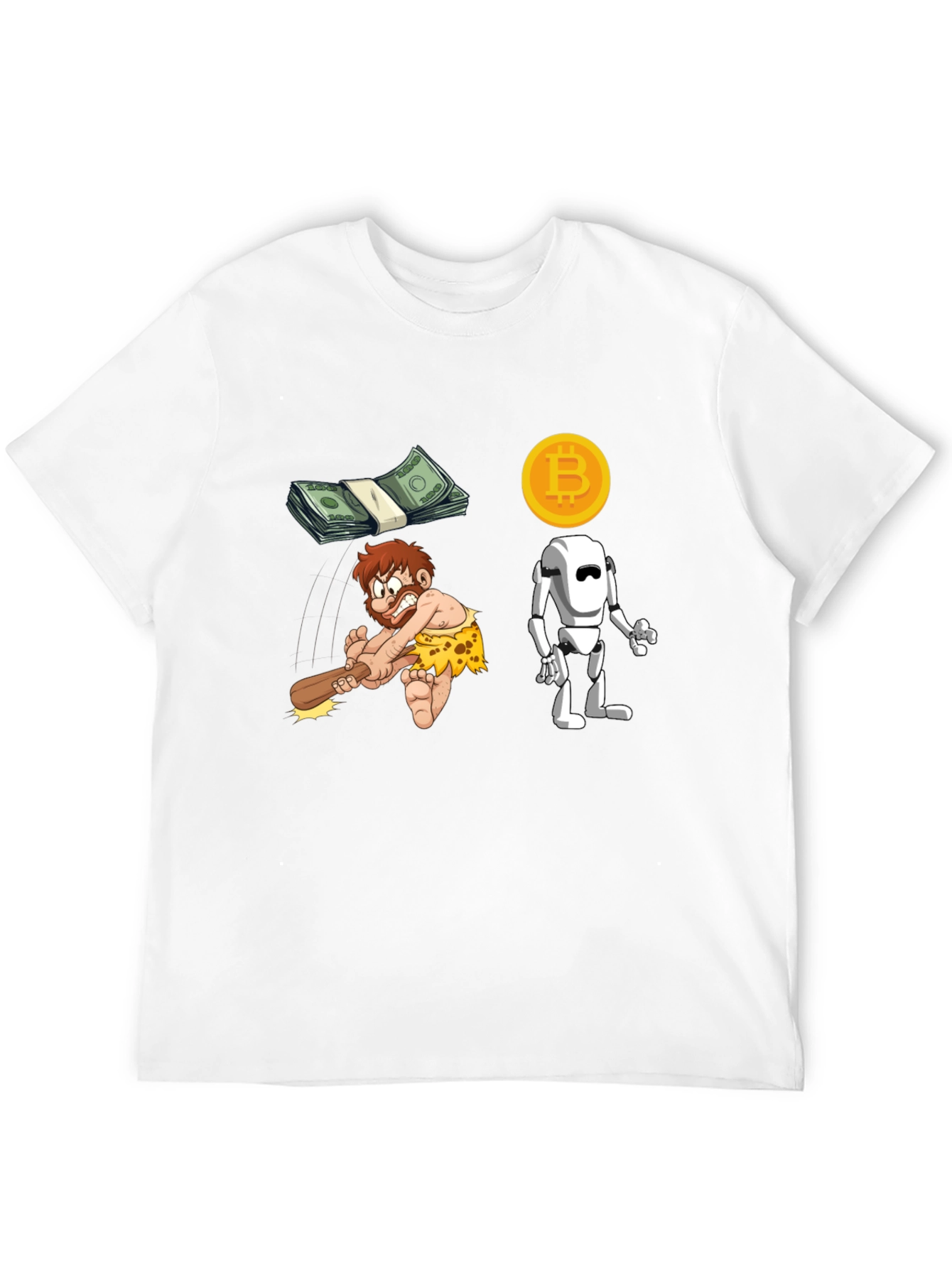 Bitcoin Evolution T-Shirt - Modern Tech Meets Stone Age!