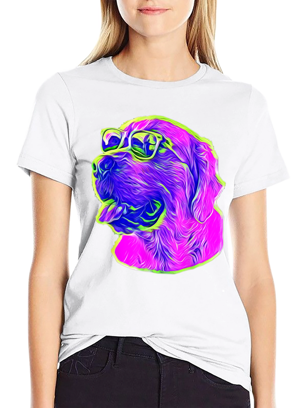 Cool Dog Graphic Tee - Neon Pop Art Style