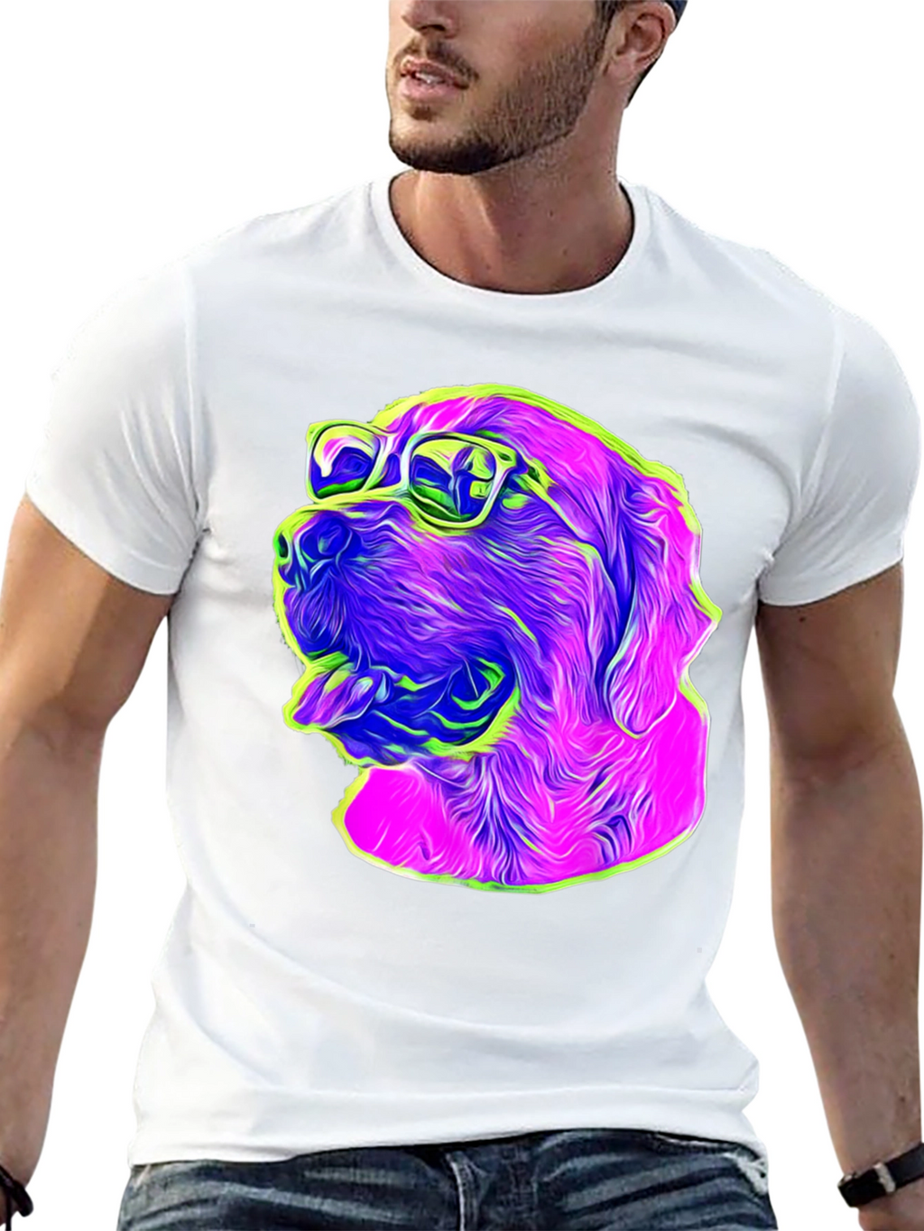 Cool Dog Graphic Tee - Neon Pop Art Style