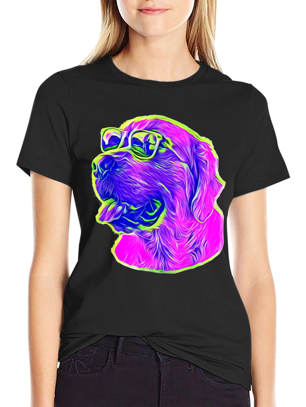 Cool Dog Graphic Tee - Neon Pop Art Style