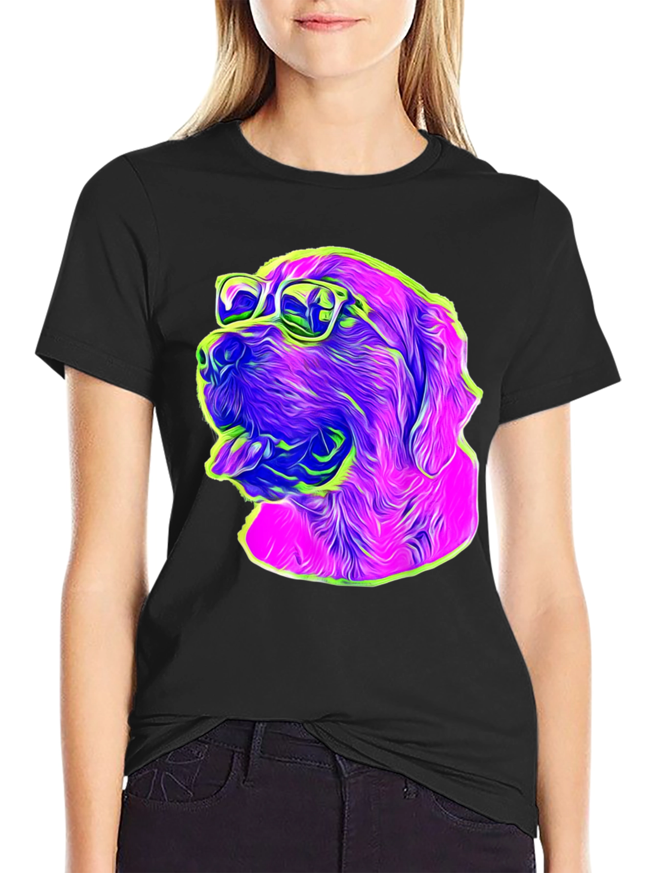 Cool Dog Graphic Tee - Neon Pop Art Style