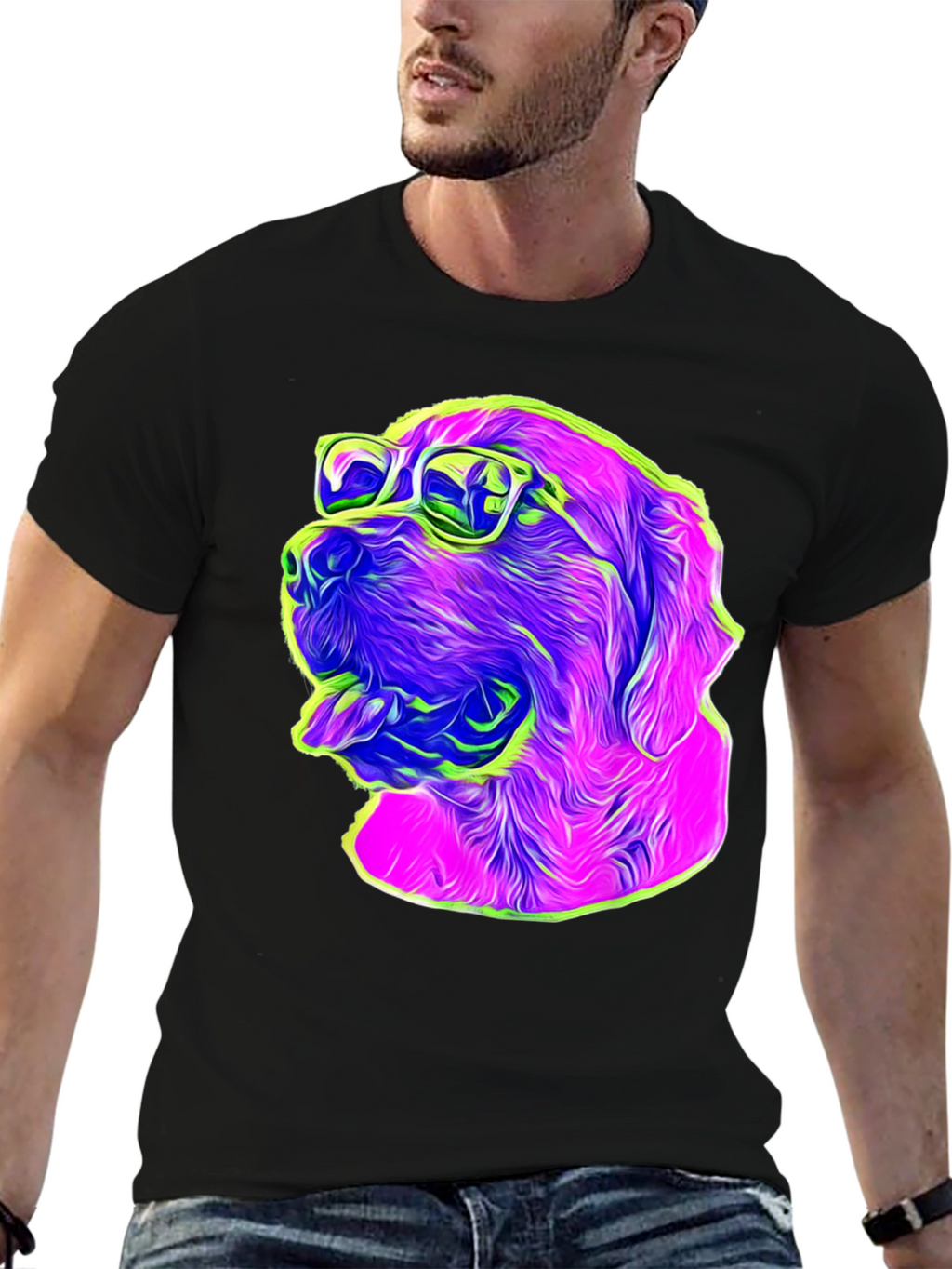 Cool Dog Graphic Tee - Neon Pop Art Style