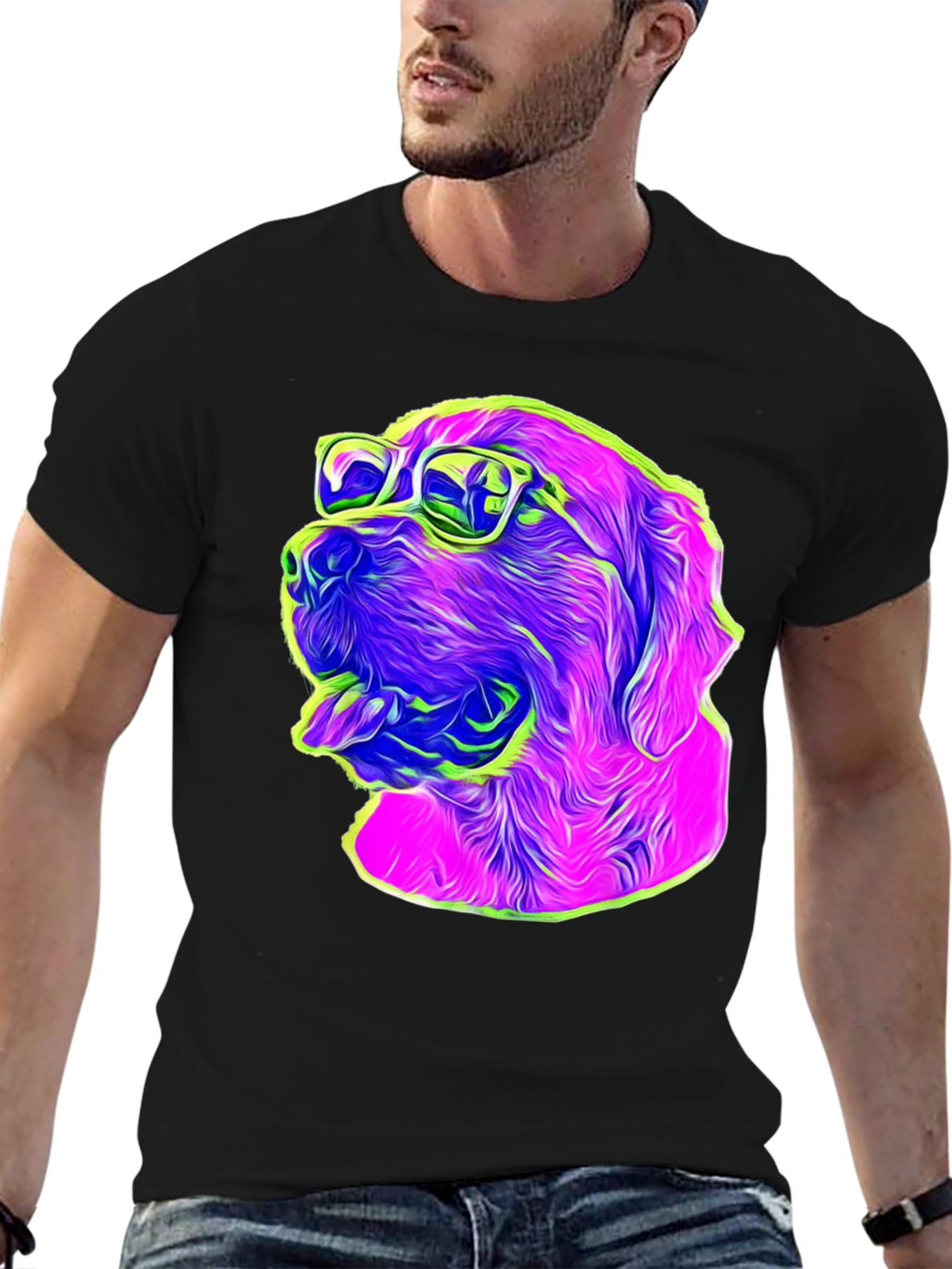 Cool Dog Graphic Tee - Neon Pop Art Style