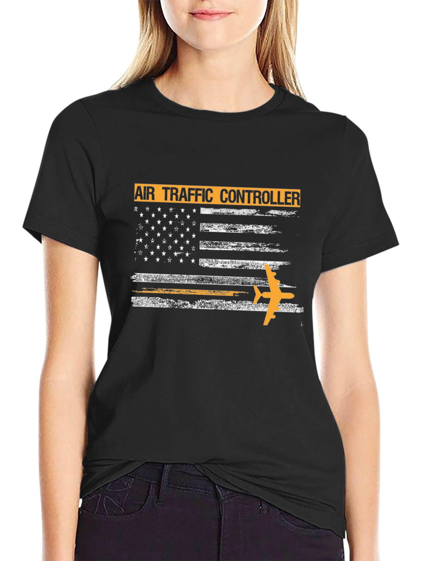 Air Traffic Controller American Flag Graphic T-Shirt