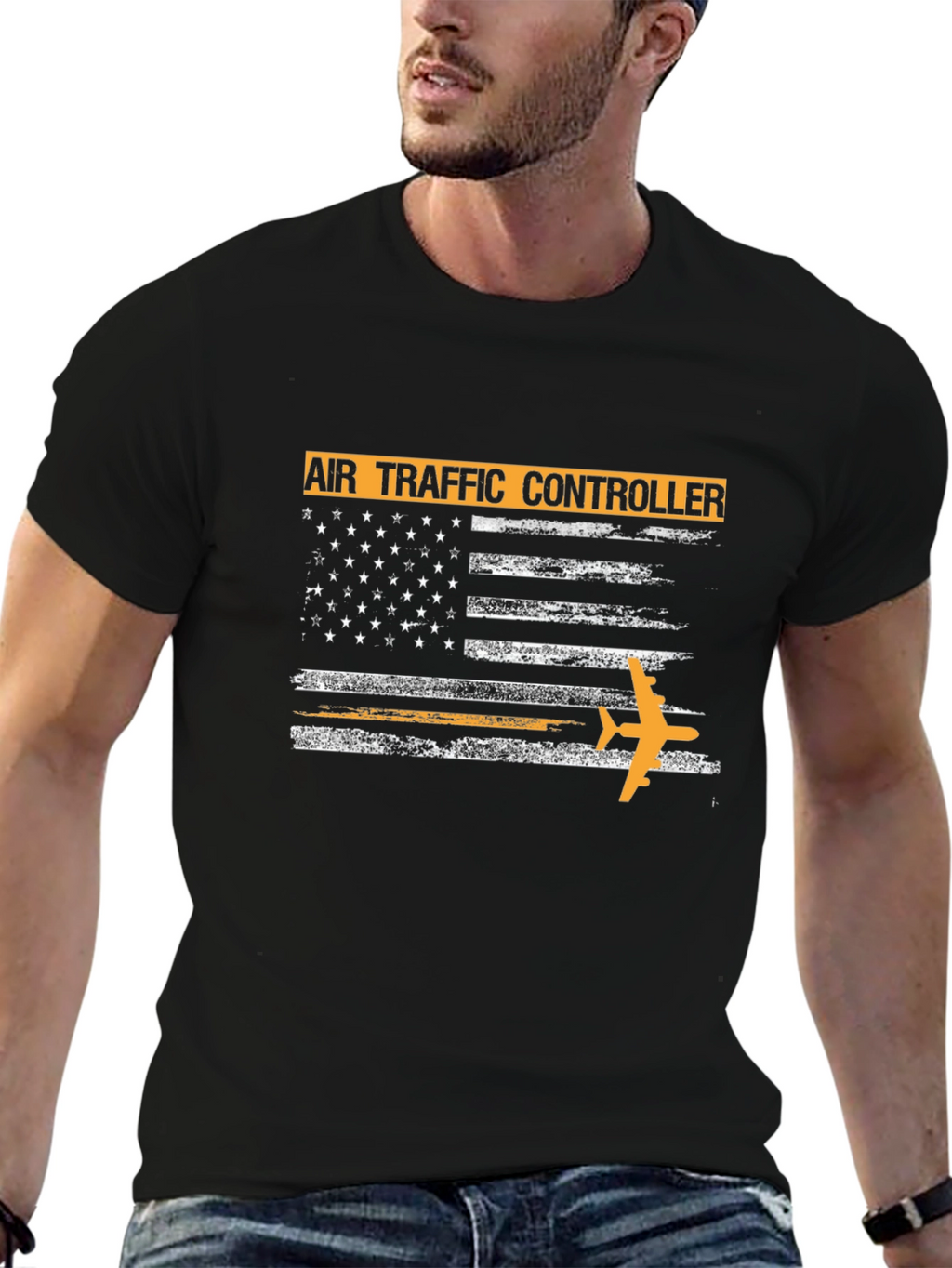Air Traffic Controller American Flag Graphic T-Shirt