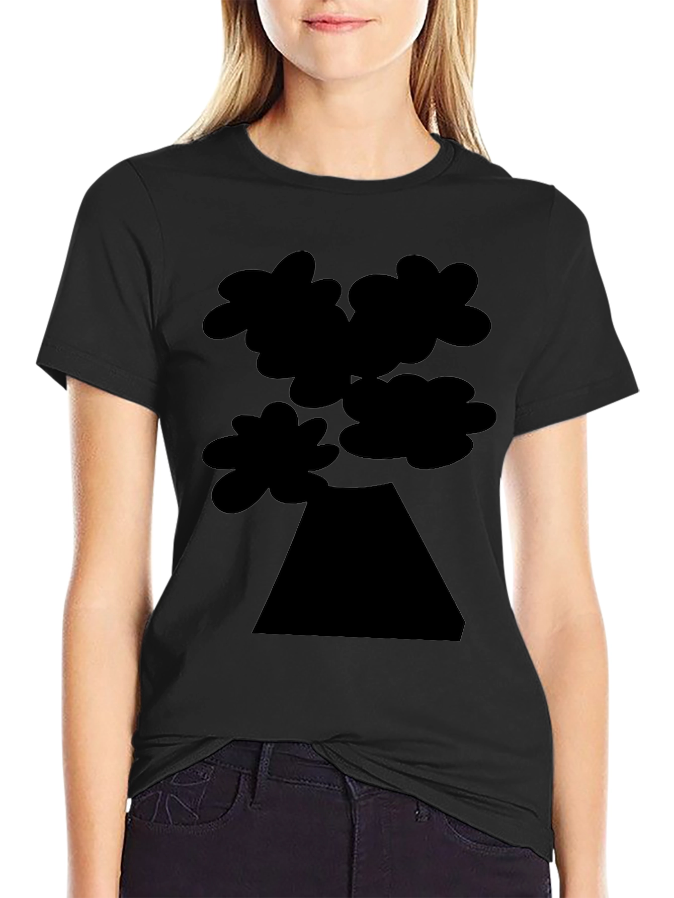 Abstract Tree Graphic Tee - Black Cotton Casual Shirt