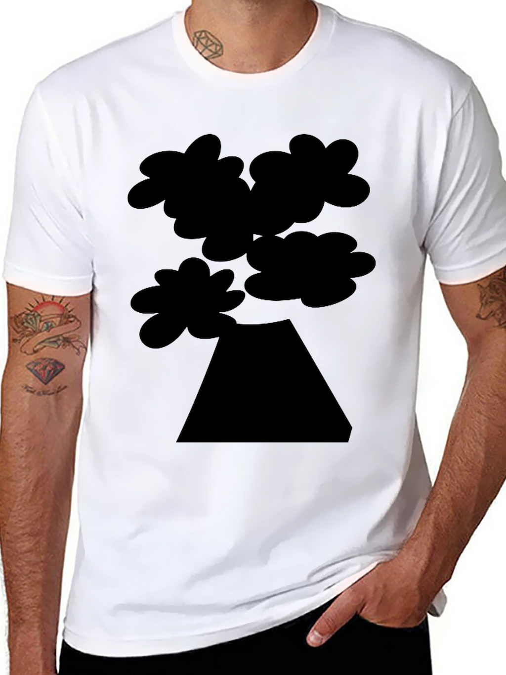 Abstract Tree Graphic Tee - Black Cotton Casual Shirt