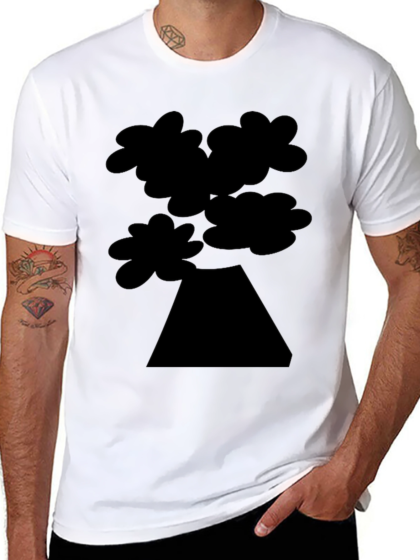 Abstract Tree Graphic Tee - Black Cotton Casual Shirt