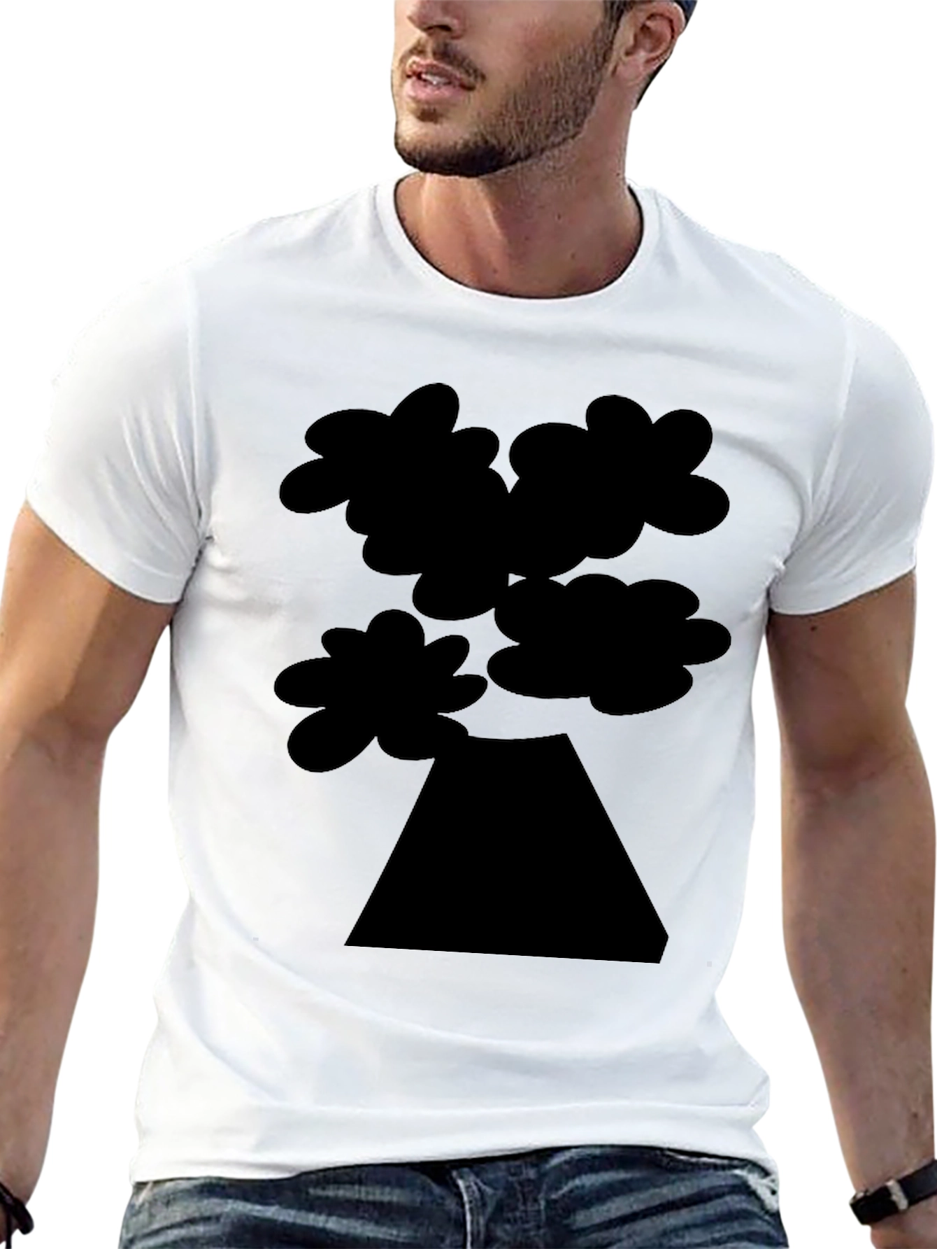 Abstract Tree Graphic Tee - Black Cotton Casual Shirt