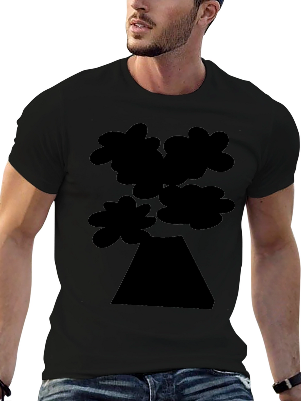 Abstract Tree Graphic Tee - Black Cotton Casual Shirt
