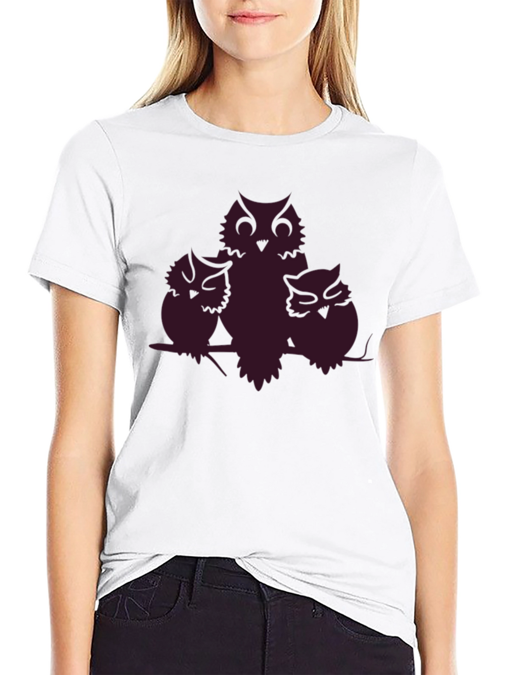 Owl Family T-Shirt - Black Crew Neck Tee