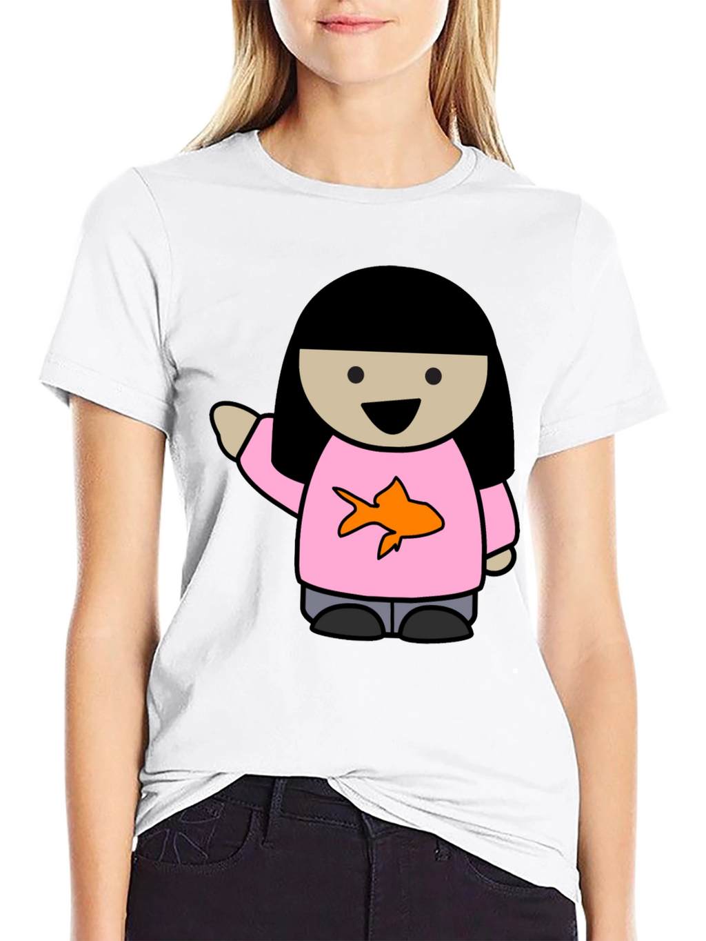 Cartoon Girl with Goldfish Tee