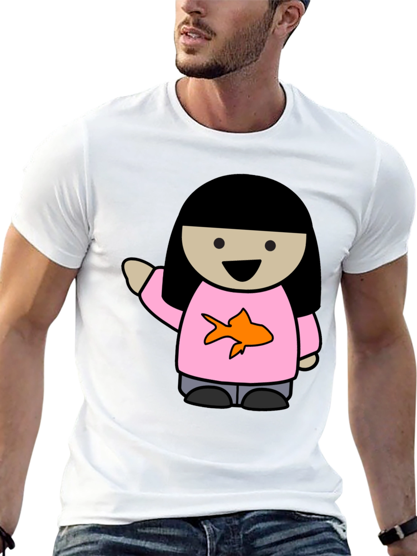 Cartoon Girl with Goldfish Tee
