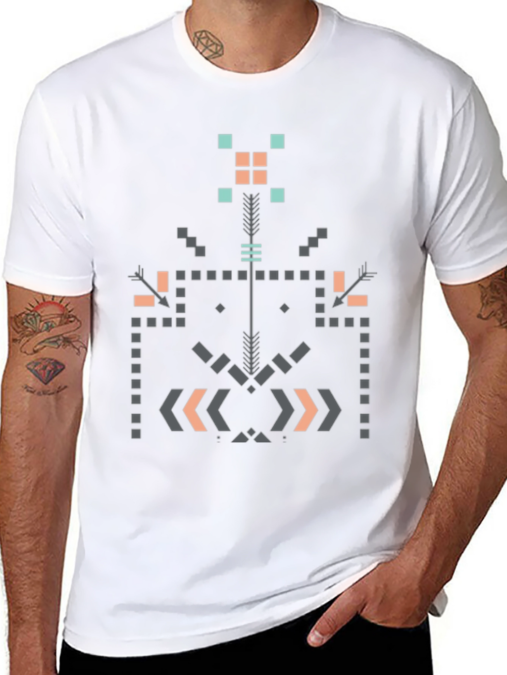 Geometric Aztec Print Black T-Shirt
