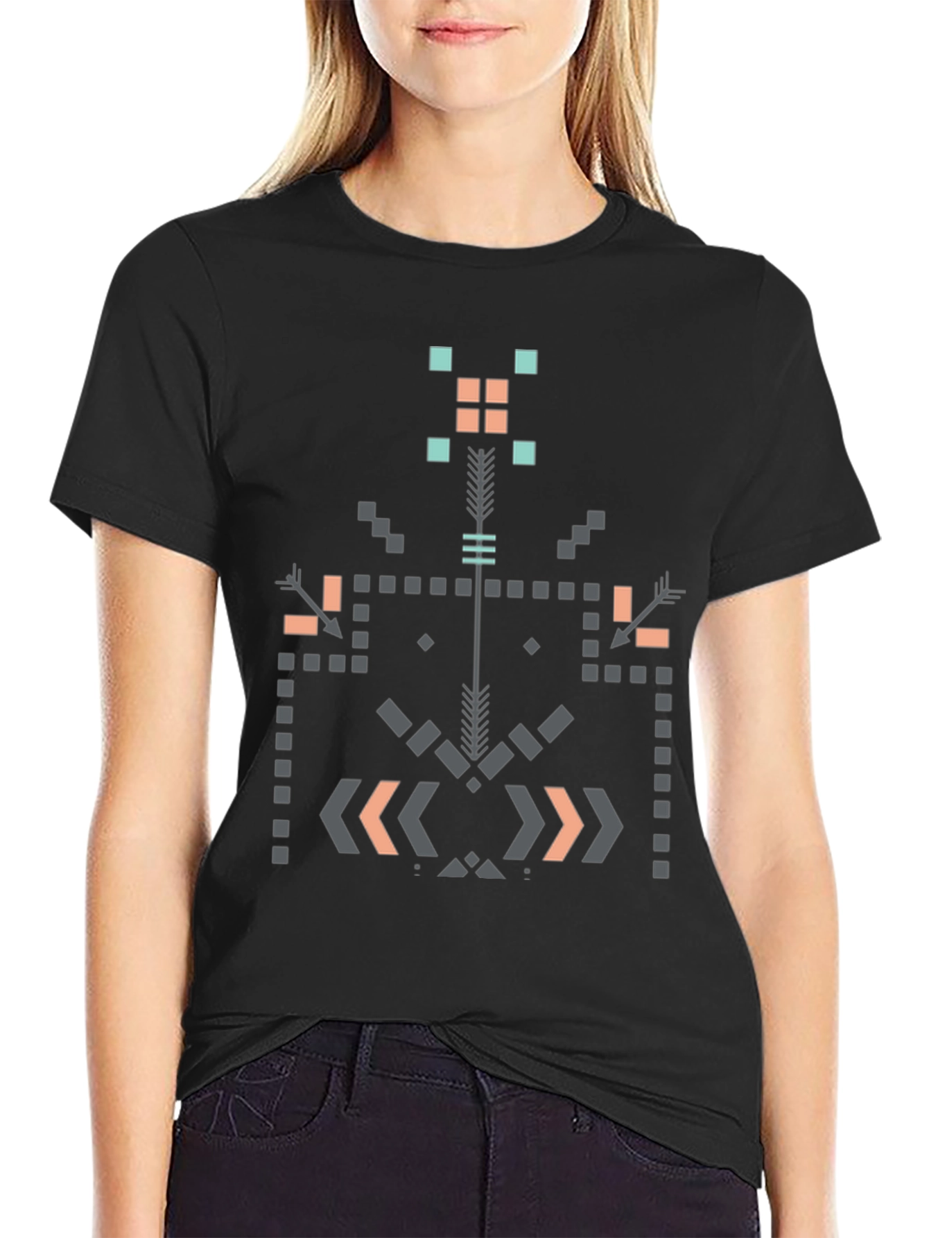 Geometric Aztec Print Black T-Shirt