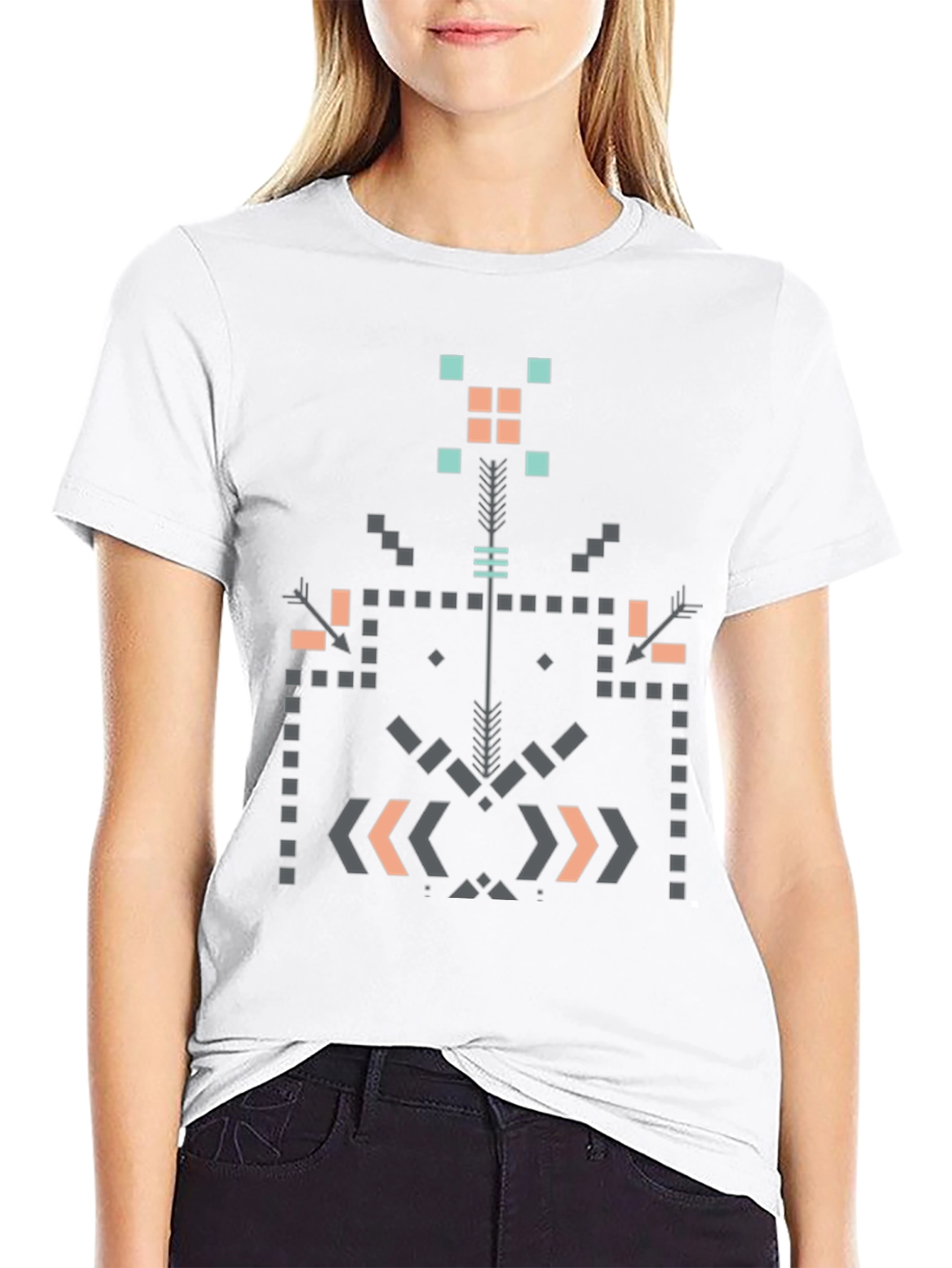 Geometric Aztec Print Black T-Shirt