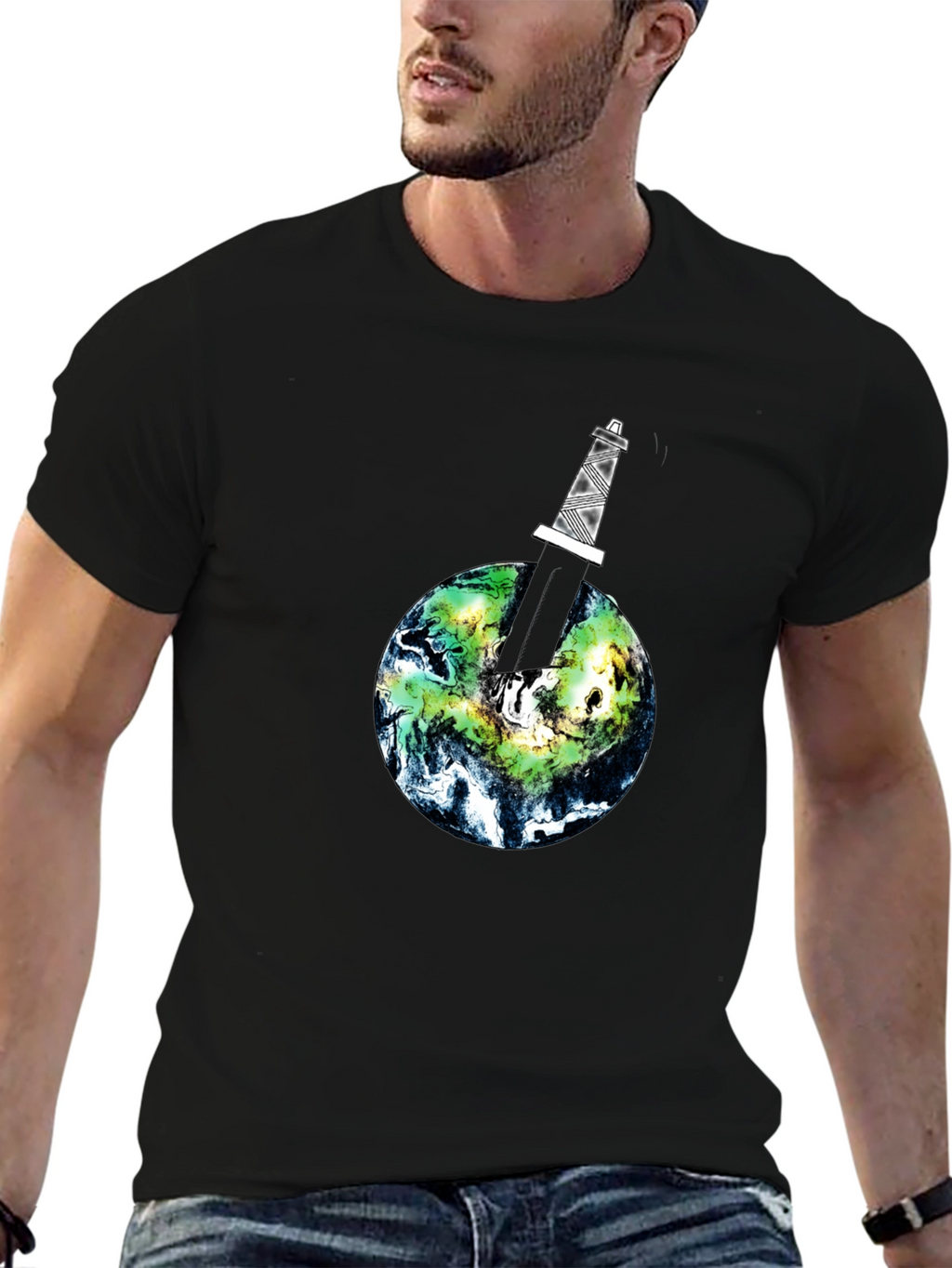 Earth Pierced Tee - Black Graphic T-Shirt