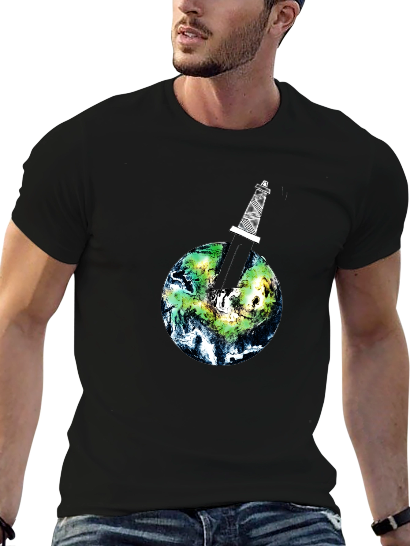 Earth Pierced Tee - Black Graphic T-Shirt