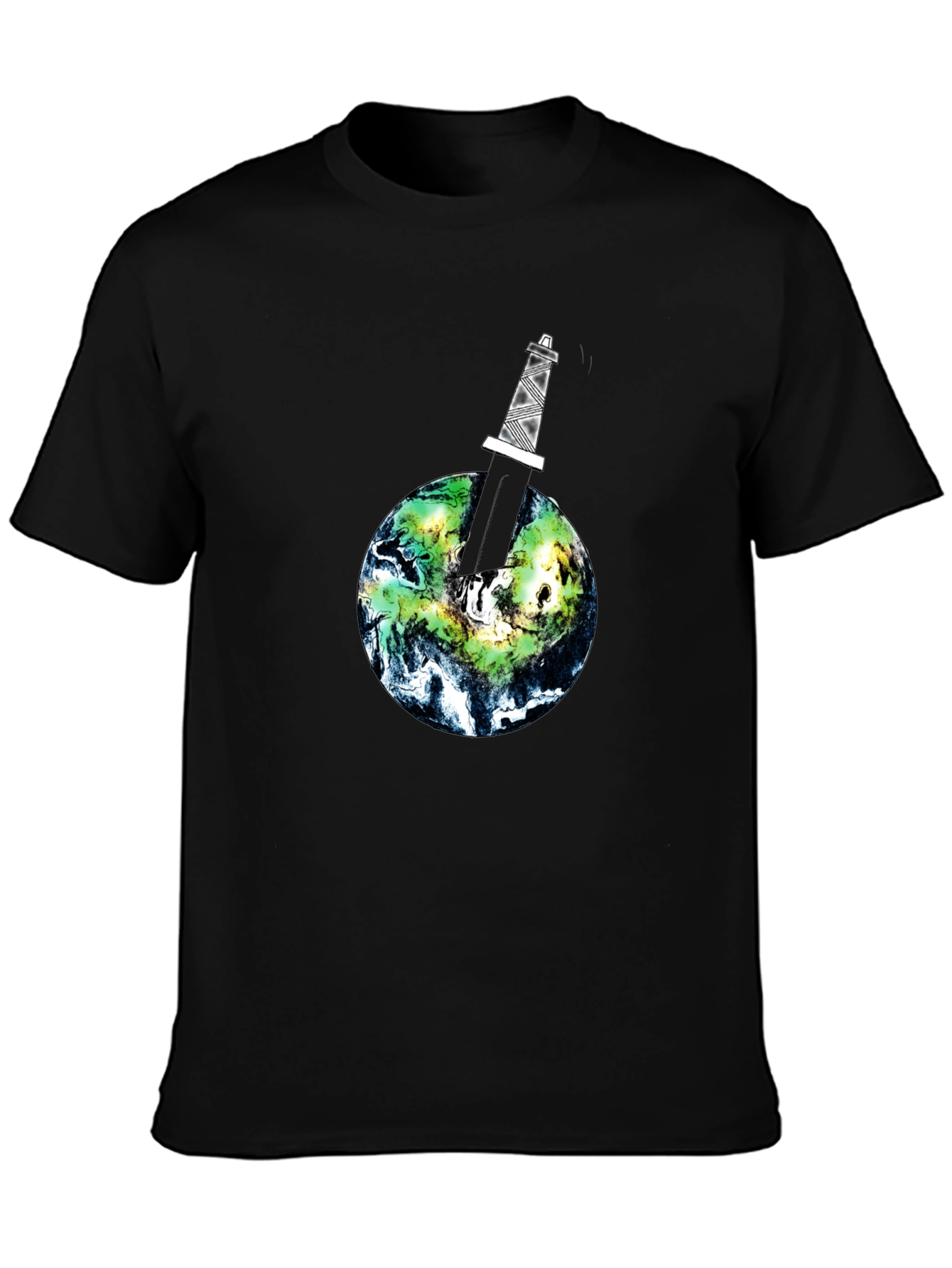 Earth Pierced Tee - Black Graphic T-Shirt