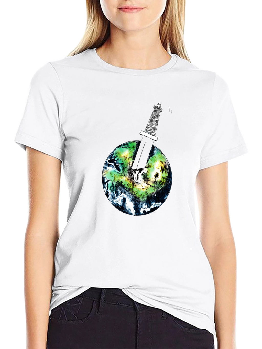 Earth Pierced Tee - Black Graphic T-Shirt