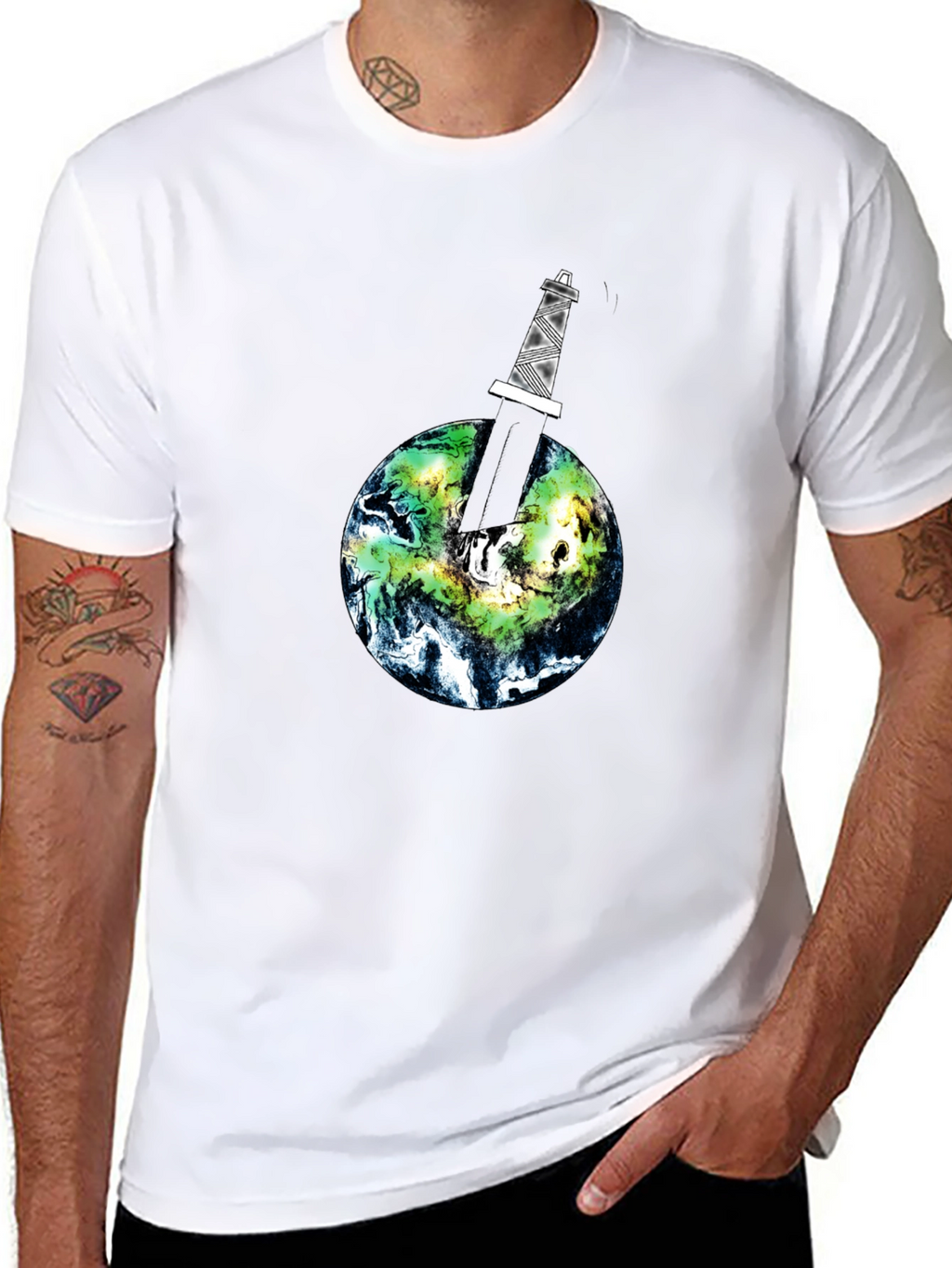 Earth Pierced Tee - Black Graphic T-Shirt