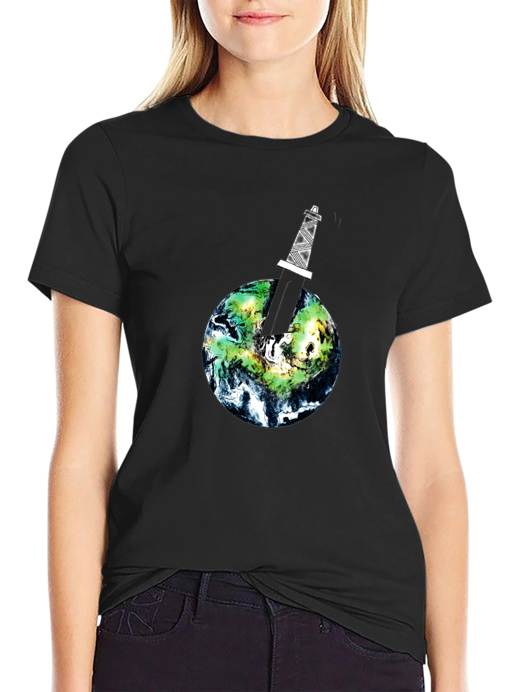 Earth Pierced Tee - Black Graphic T-Shirt