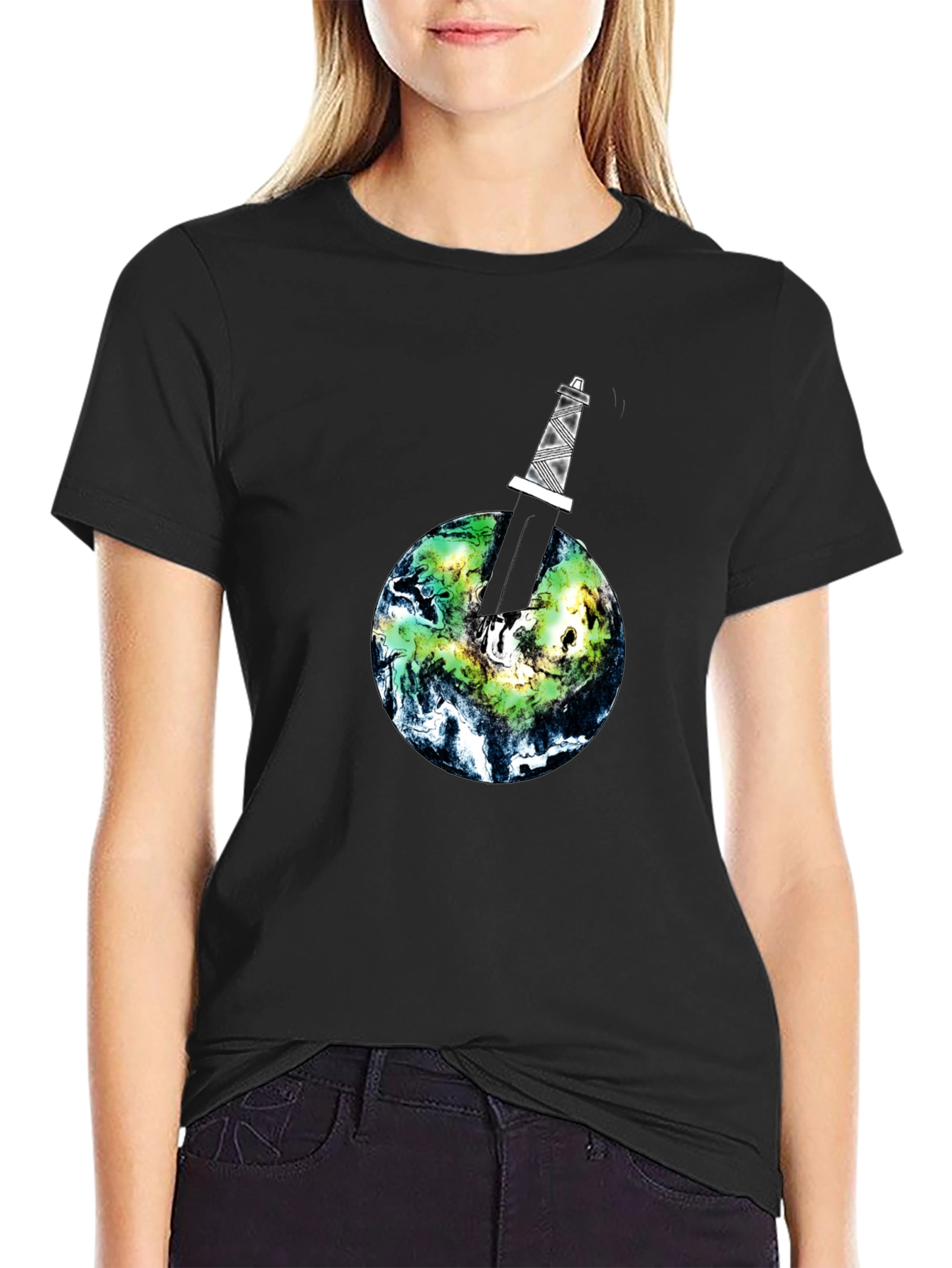 Earth Pierced Tee - Black Graphic T-Shirt