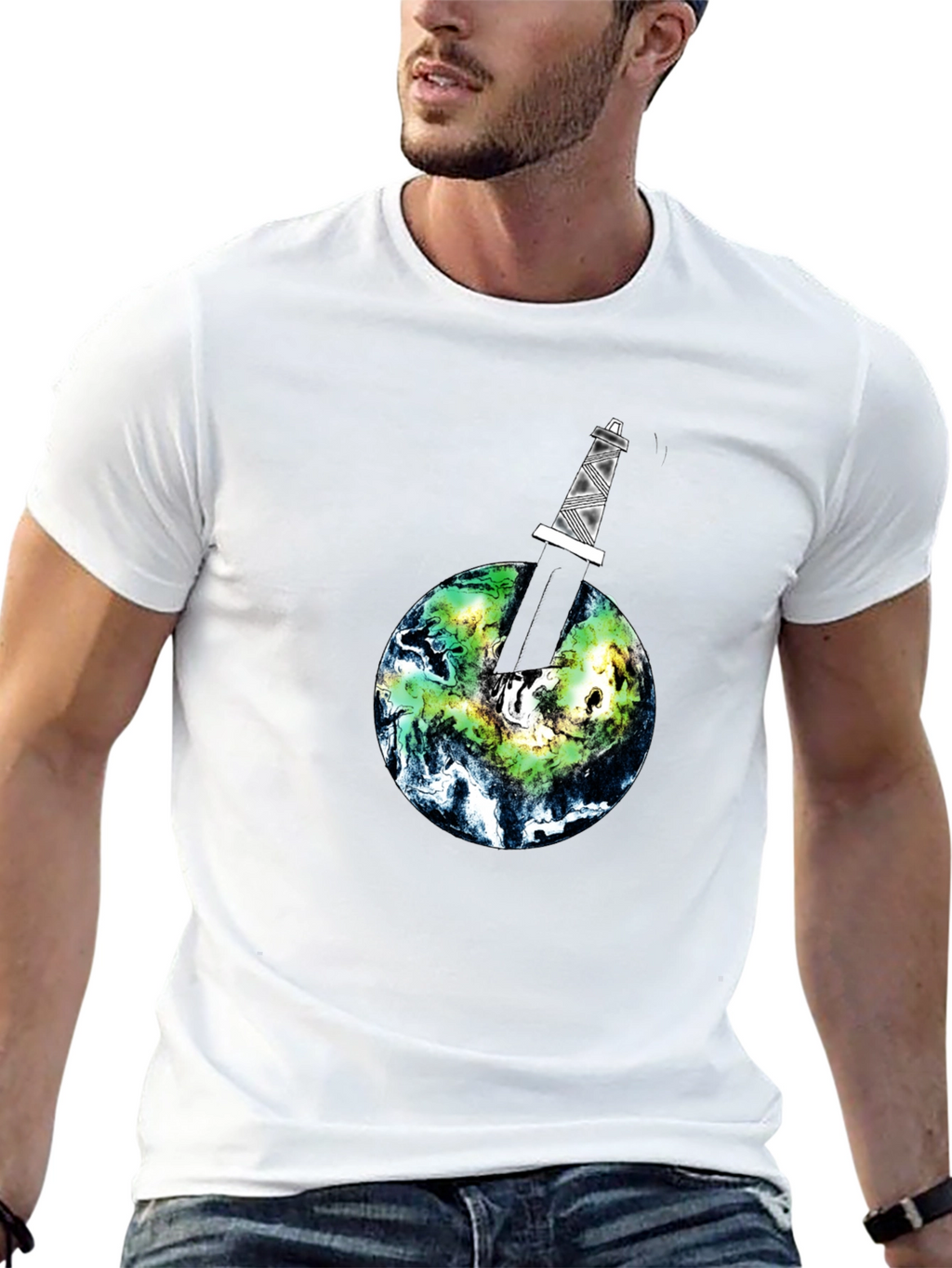 Earth Pierced Tee - Black Graphic T-Shirt