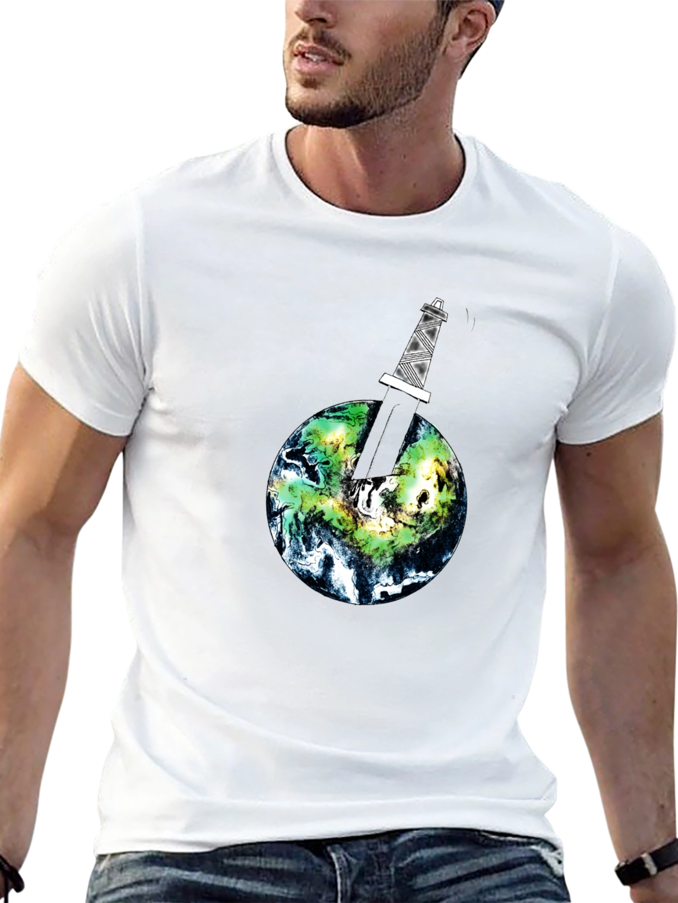 Earth Pierced Tee - Black Graphic T-Shirt