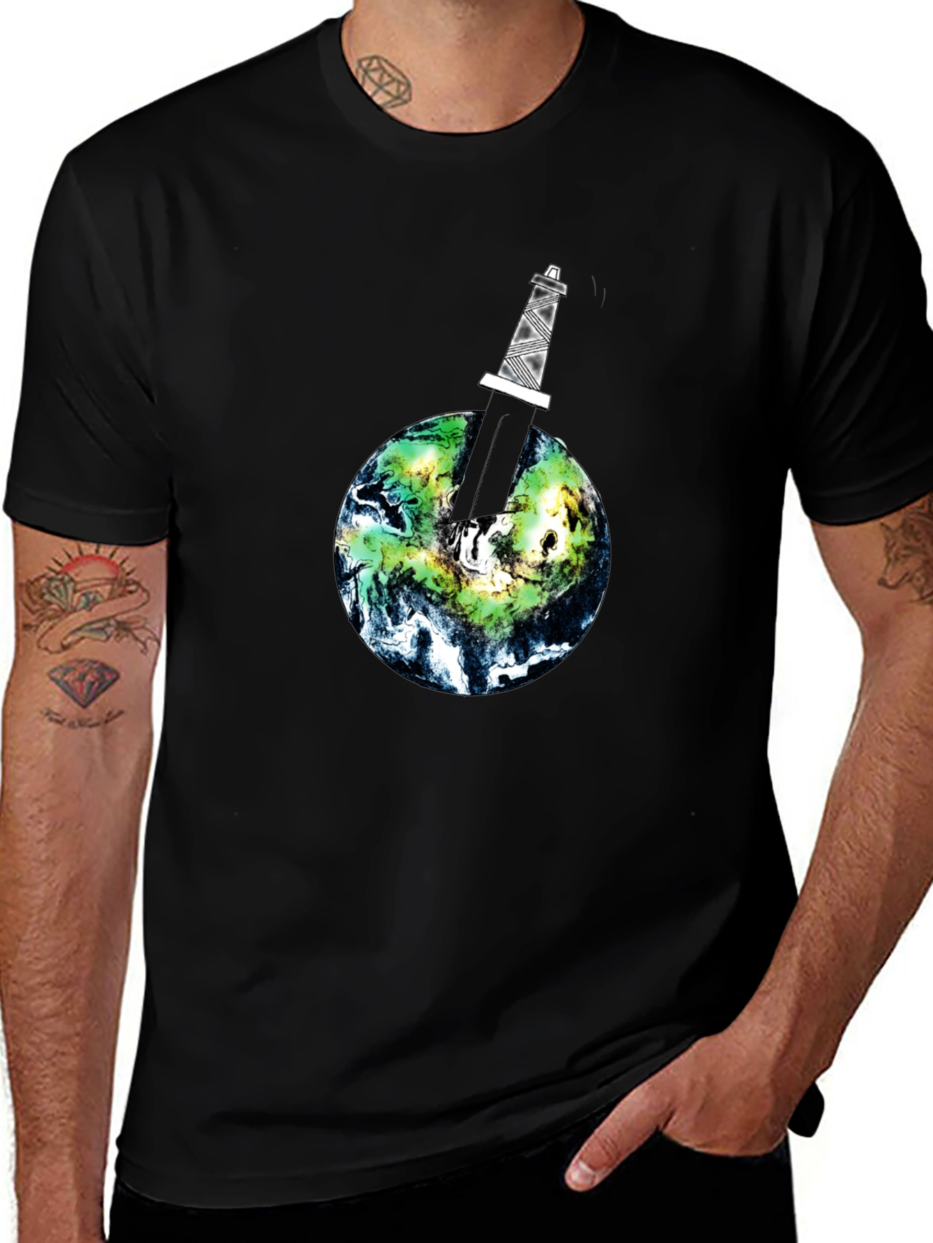 Earth Pierced Tee - Black Graphic T-Shirt
