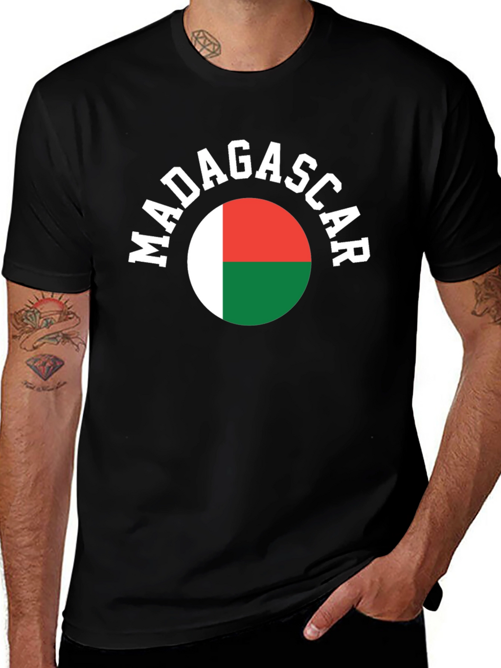 Madagascar Flag T-Shirt -  Mens Black Tee
