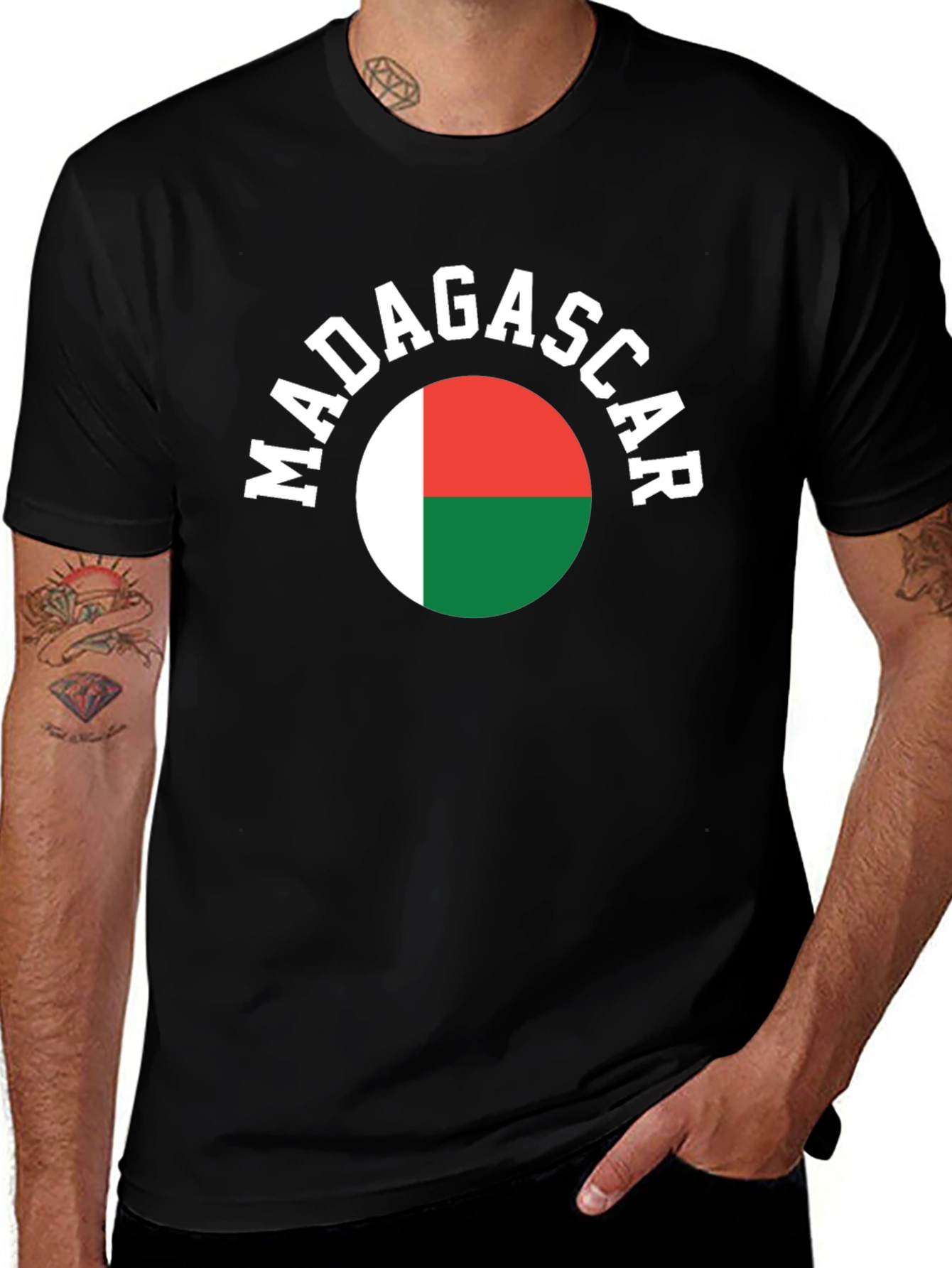 Madagascar Flag T-Shirt -  Mens Black Tee