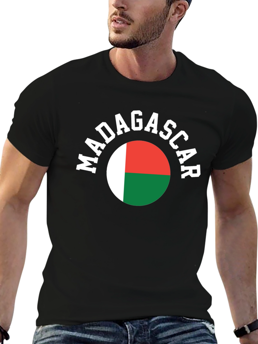 Madagascar Flag T-Shirt -  Mens Black Tee