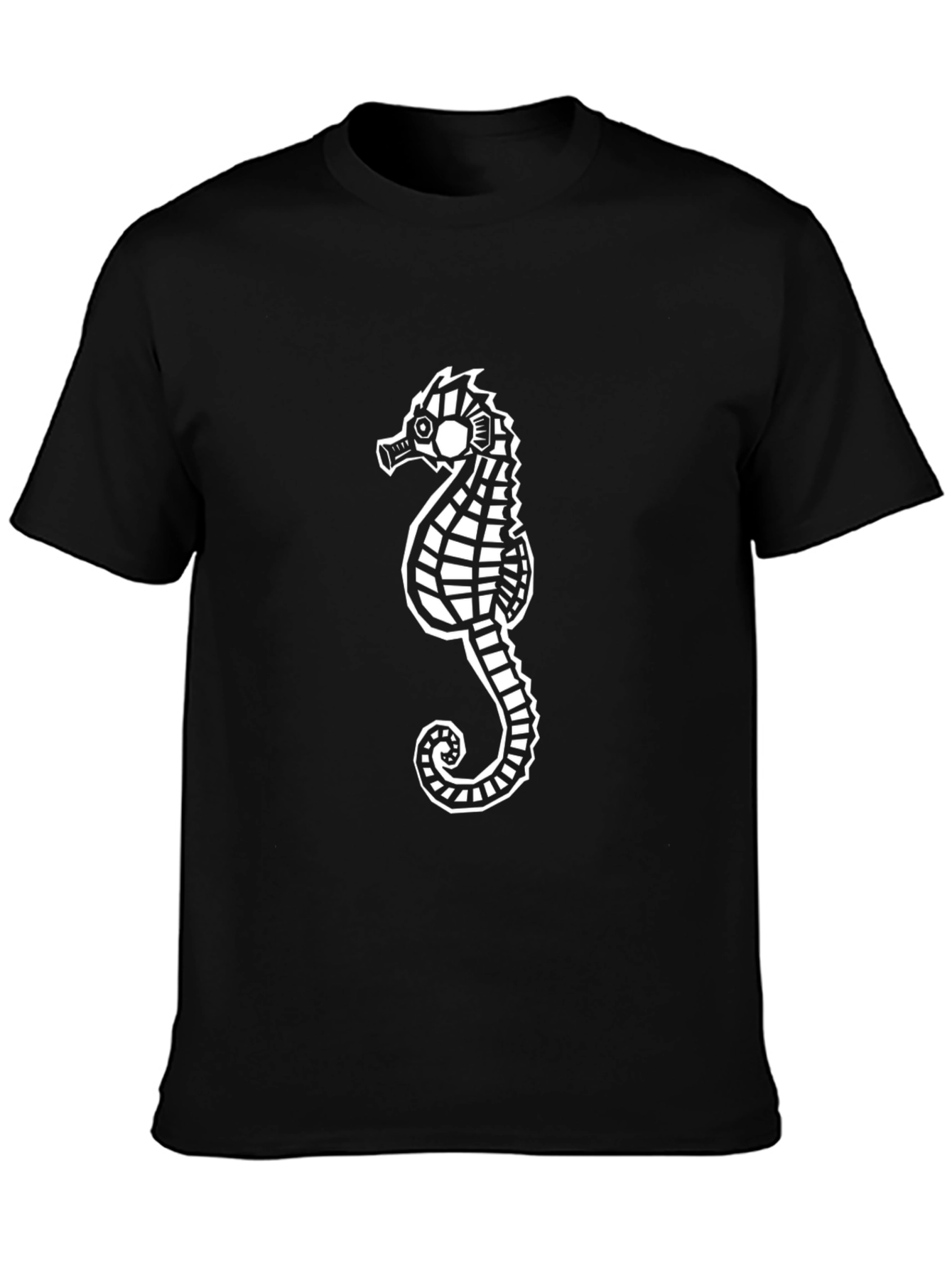Seahorse Graphic Tee - Black Cotton Casual Shirt