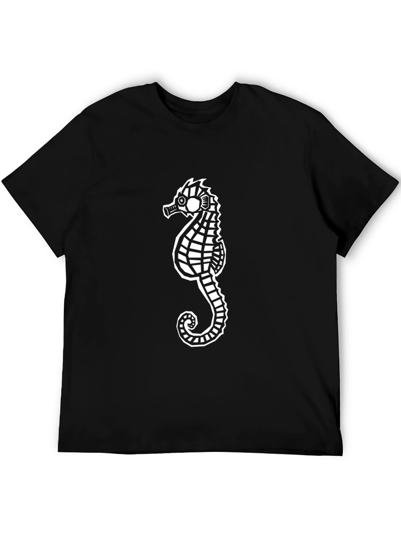 Seahorse Graphic Tee - Black Cotton Casual Shirt