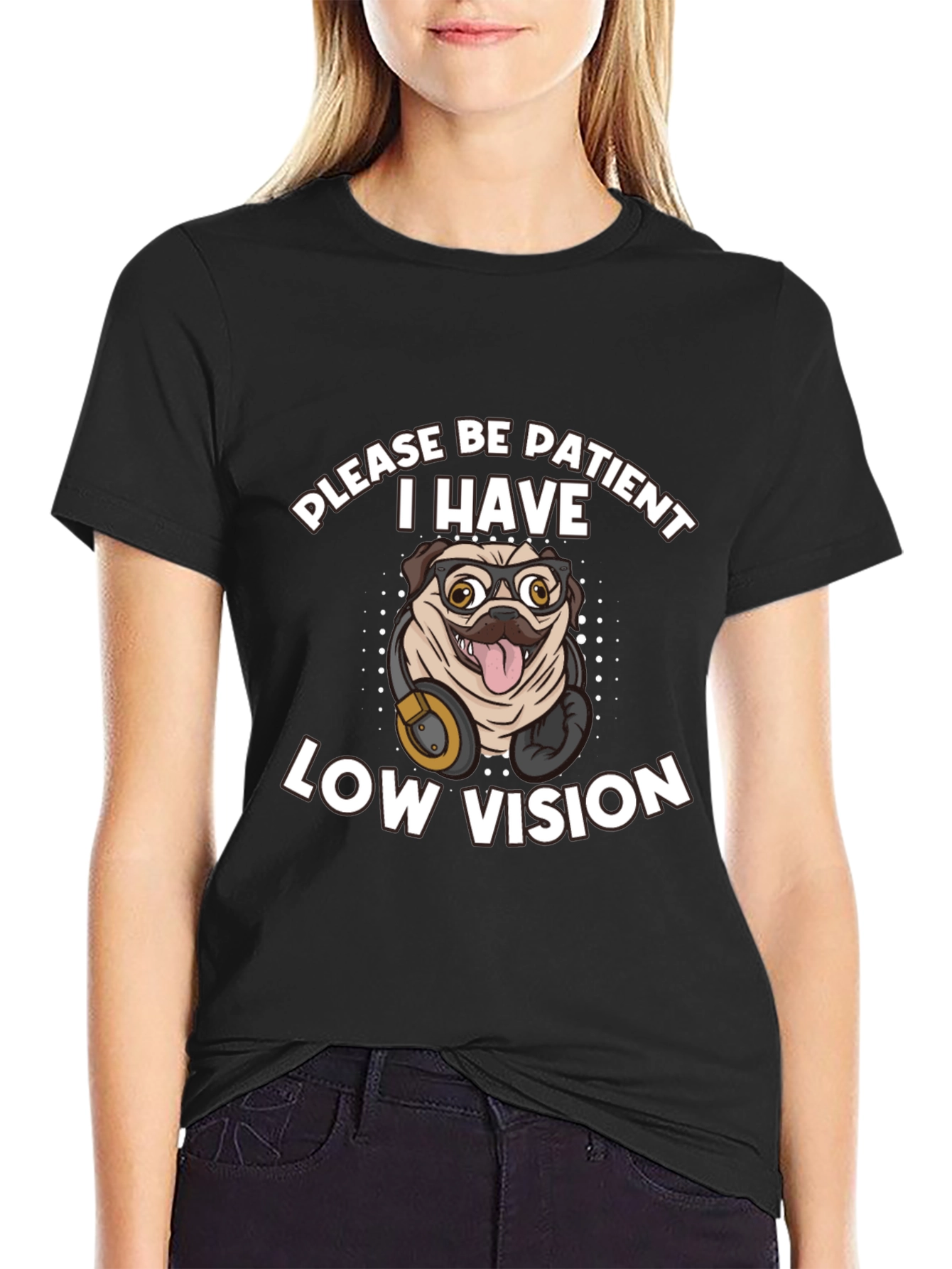 Pug Low Vision Graphic Tee - Humorous Novelty T-Shirt