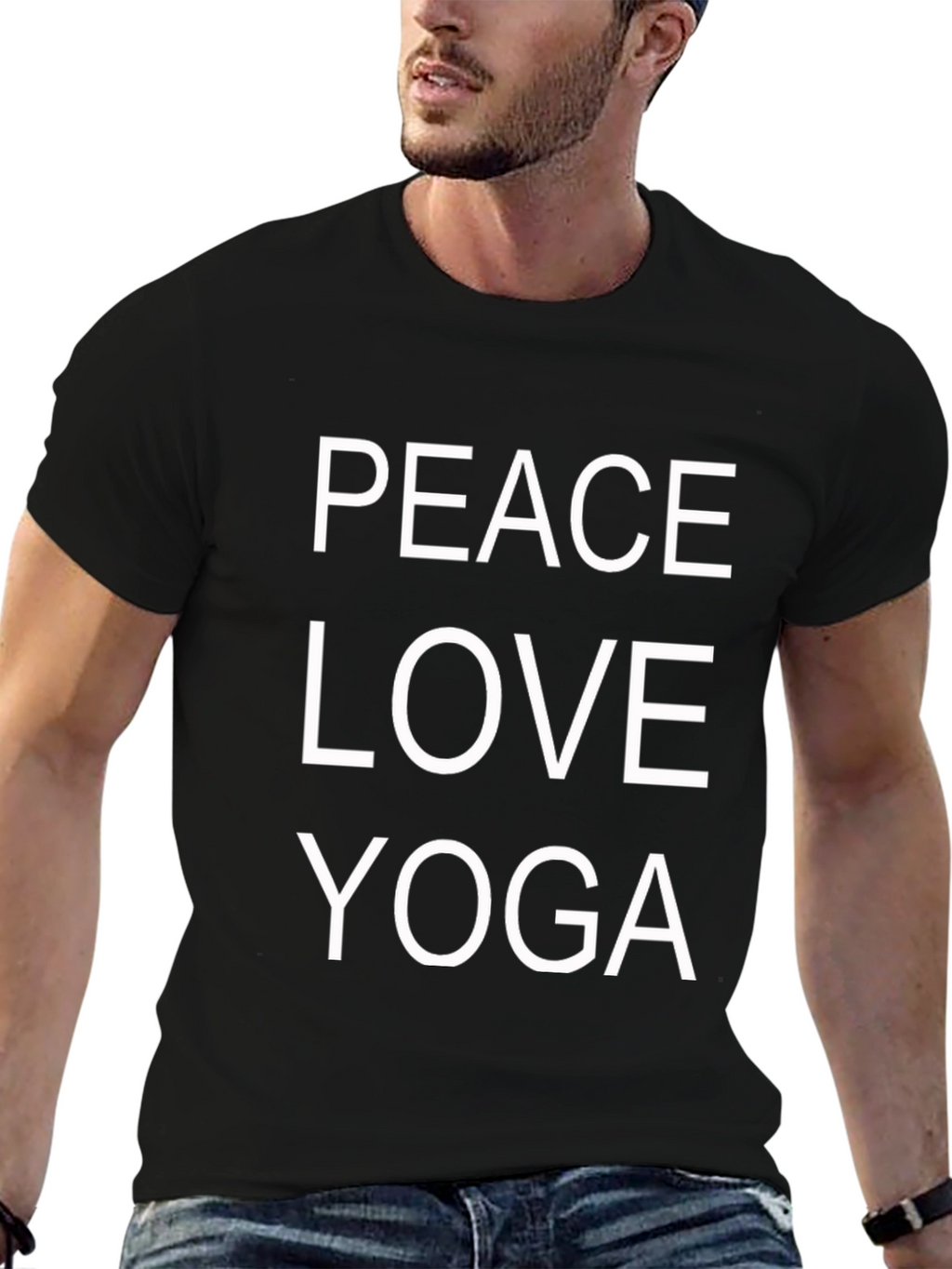 Peace Love Yoga Graphic T-Shirt - Black Cotton Blend