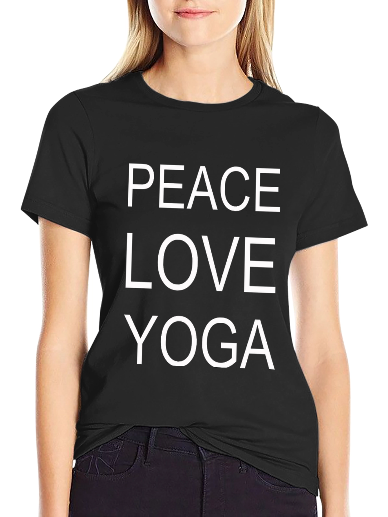 Peace Love Yoga Graphic T-Shirt - Black Cotton Blend
