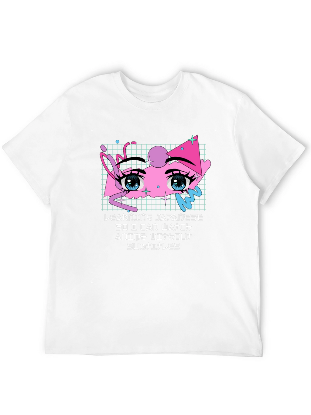 Anime Eyes Japanese Text Black T-Shirt