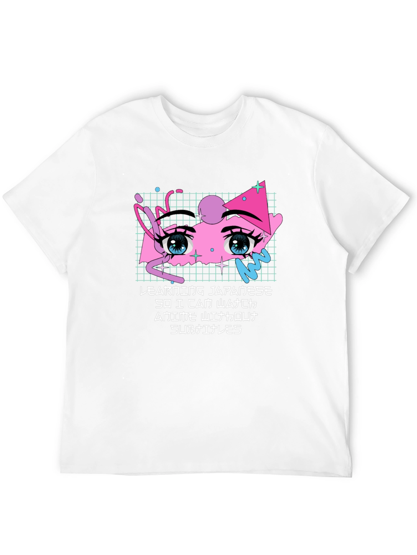 Anime Eyes Japanese Text Black T-Shirt