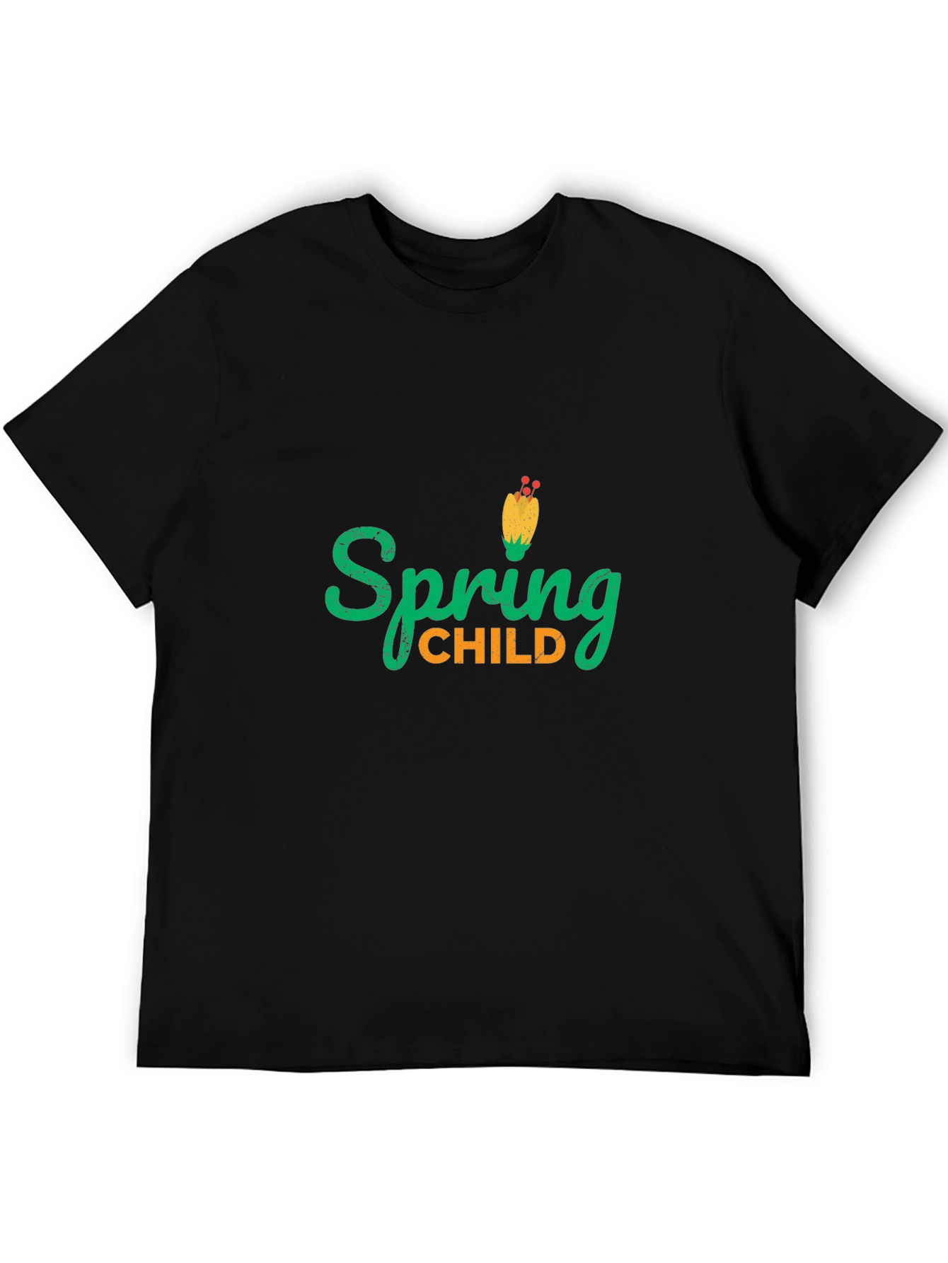 Spring Child Graphic T-Shirt - Black Cotton Tee