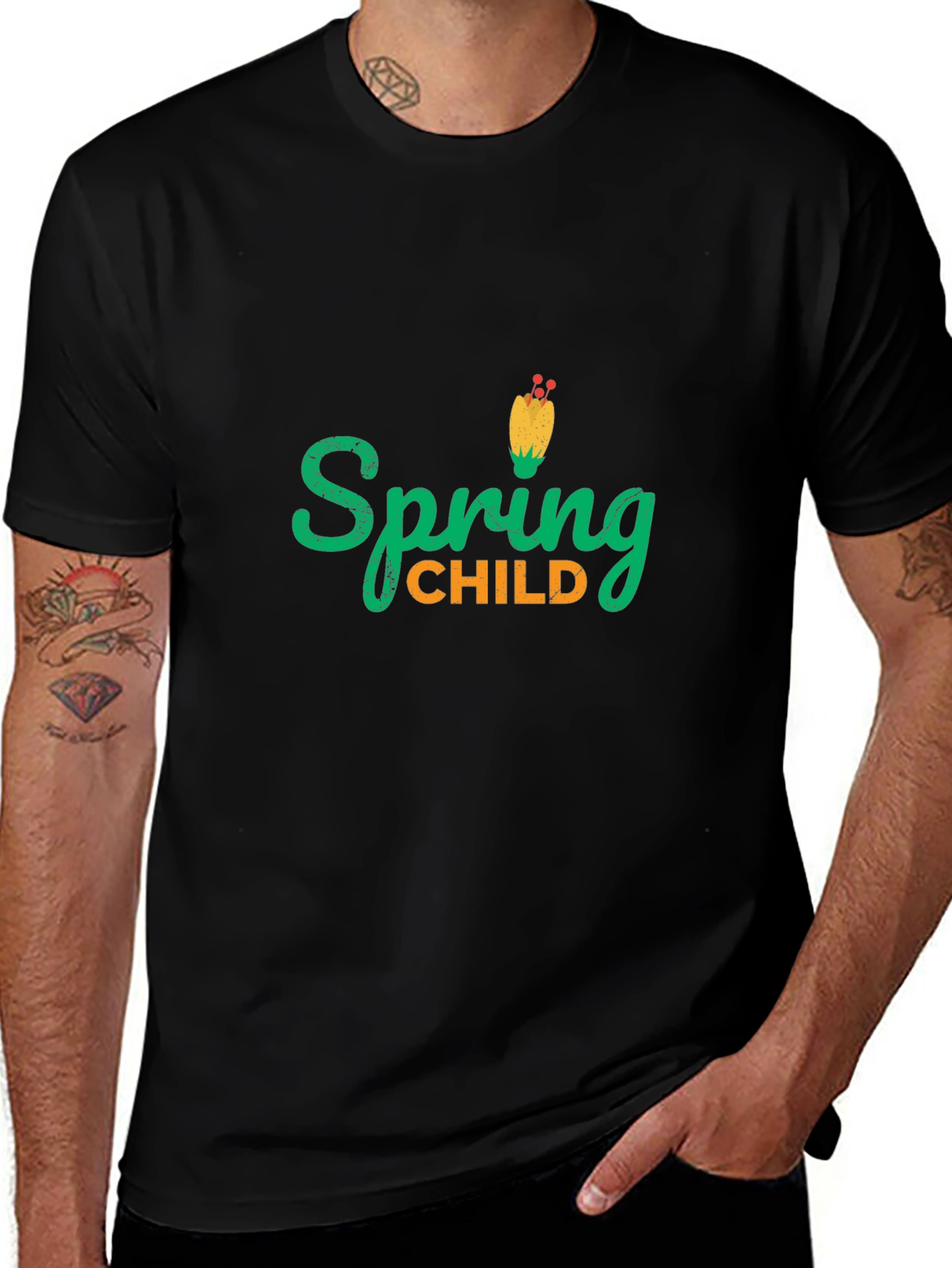 Spring Child Graphic T-Shirt - Black Cotton Tee