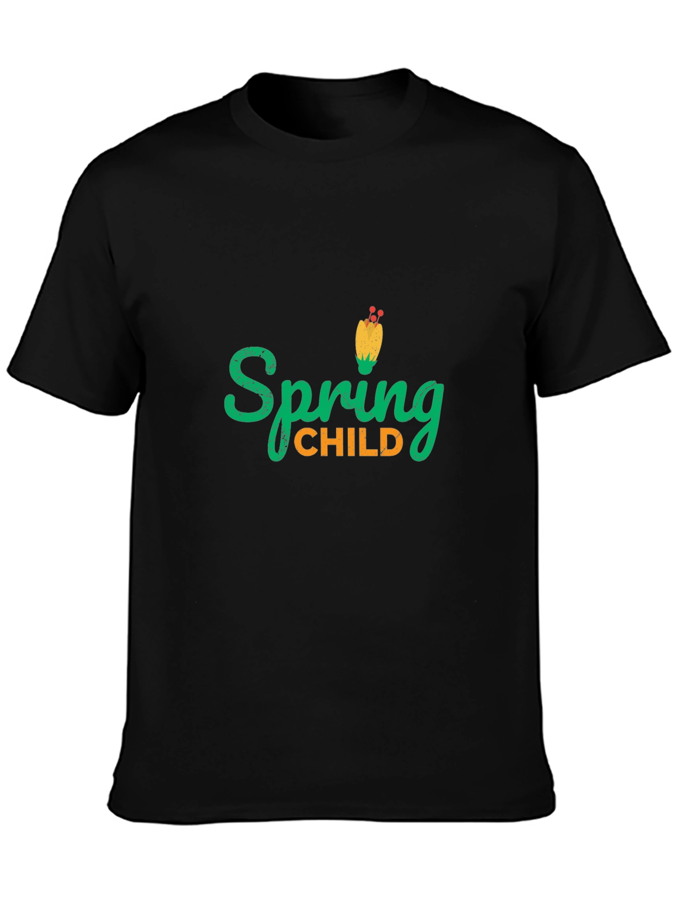 Spring Child Graphic T-Shirt - Black Cotton Tee