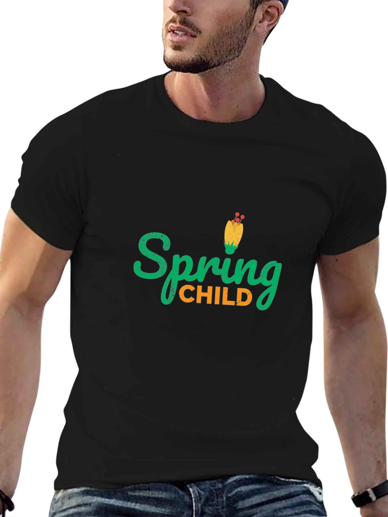 Spring Child Graphic T-Shirt - Black Cotton Tee