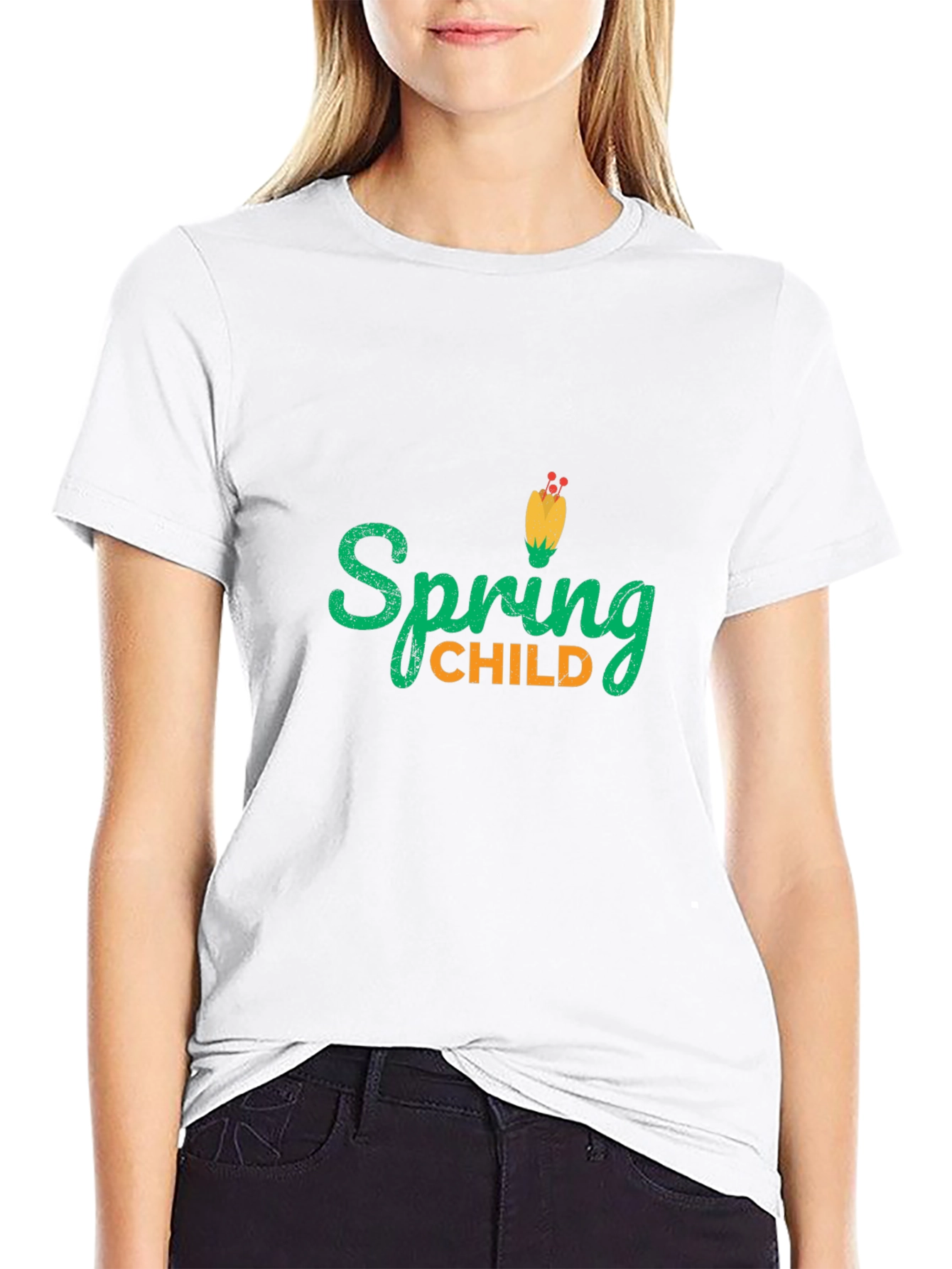 Spring Child Graphic T-Shirt - Black Cotton Tee