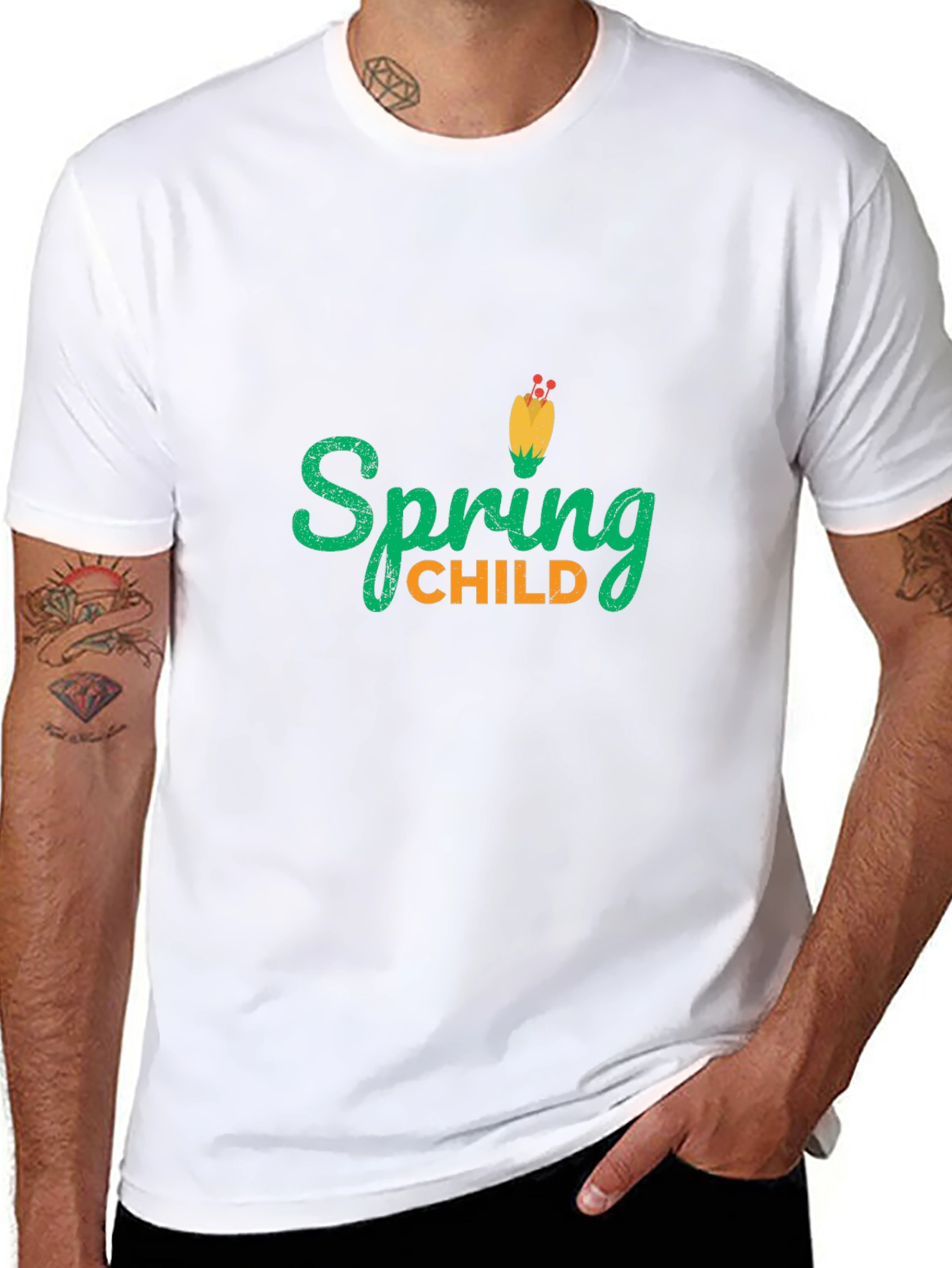 Spring Child Graphic T-Shirt - Black Cotton Tee