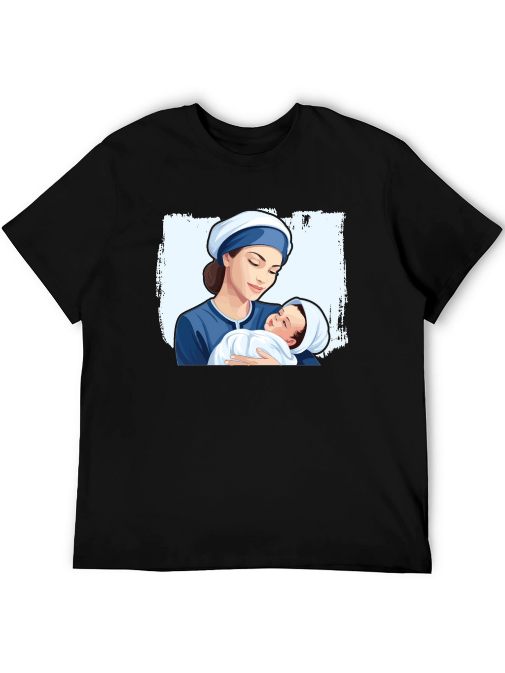 Mother and Baby Graphic Tee - Black Cotton T-Shirt