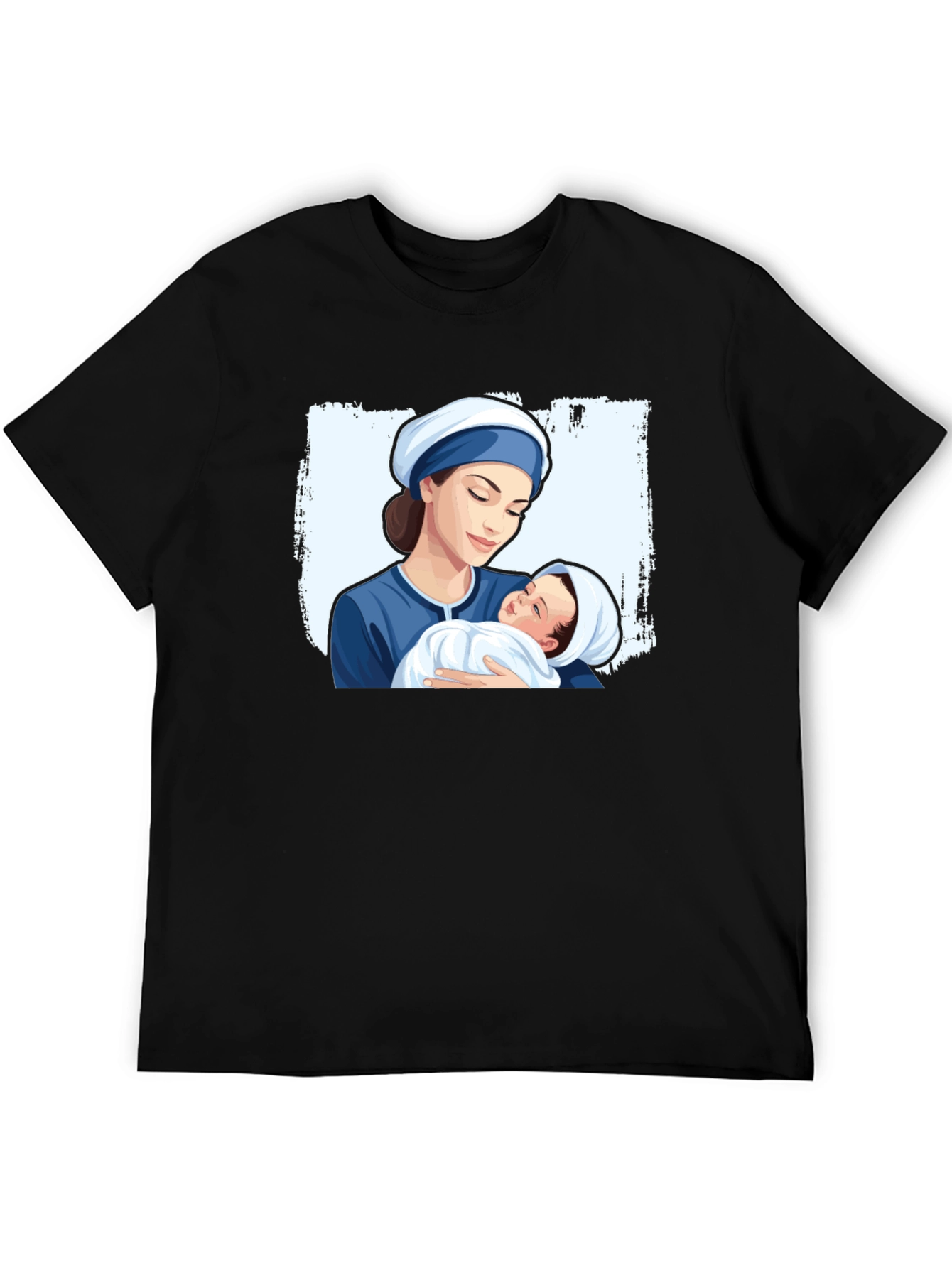 Mother and Baby Graphic Tee - Black Cotton T-Shirt
